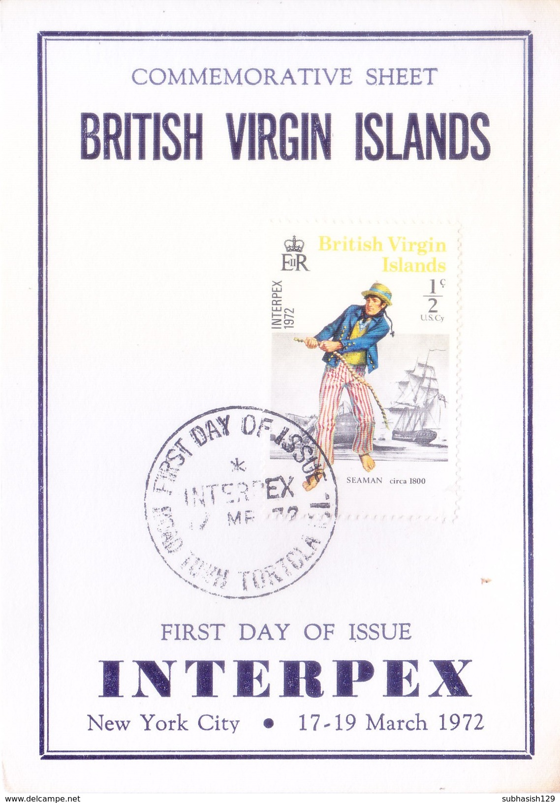 BRITISH VIRGIN ISLANDS - 19-03-1972 FIRST DAY CARD - INTERPEX 1972 , NEW YORK CITY - British Virgin Islands