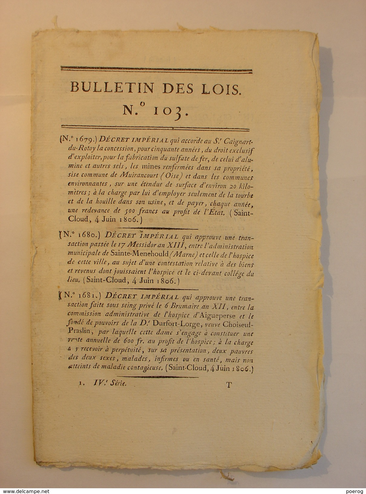 BULLETIN DES LOIS 1806 - NOURRICES PARIS ENFANCE AVOCATS BARRON DE ZWIERLEIN EVEQUE DE VERCEIL MINES DE MURANCOURT - Decretos & Leyes