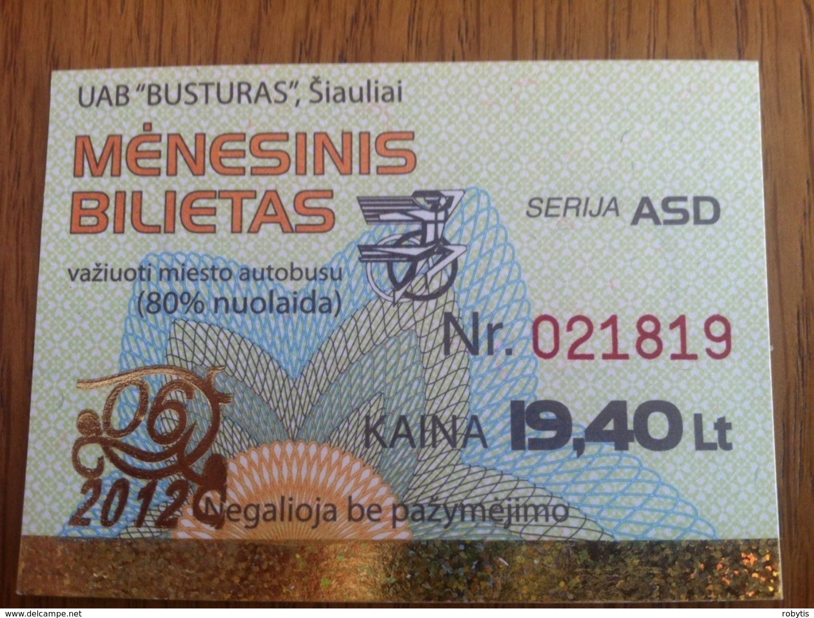 Lithuania Litauen Monthly Bus Ticket 80% Discount Siauliai 2012 06 - Europa