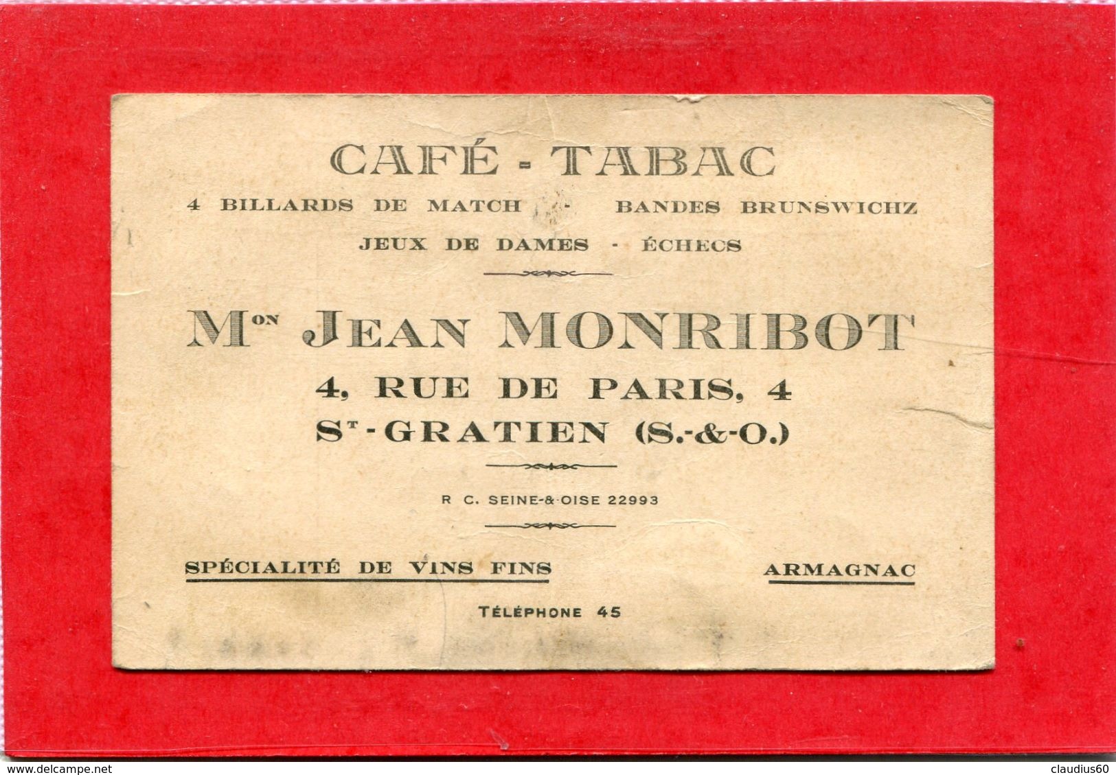 95  .St   GRATIEN  ,  Café  Tabac .Avec  Horaire Des Trains PARIS - ST  GRATIEN . - Cartes De Visite