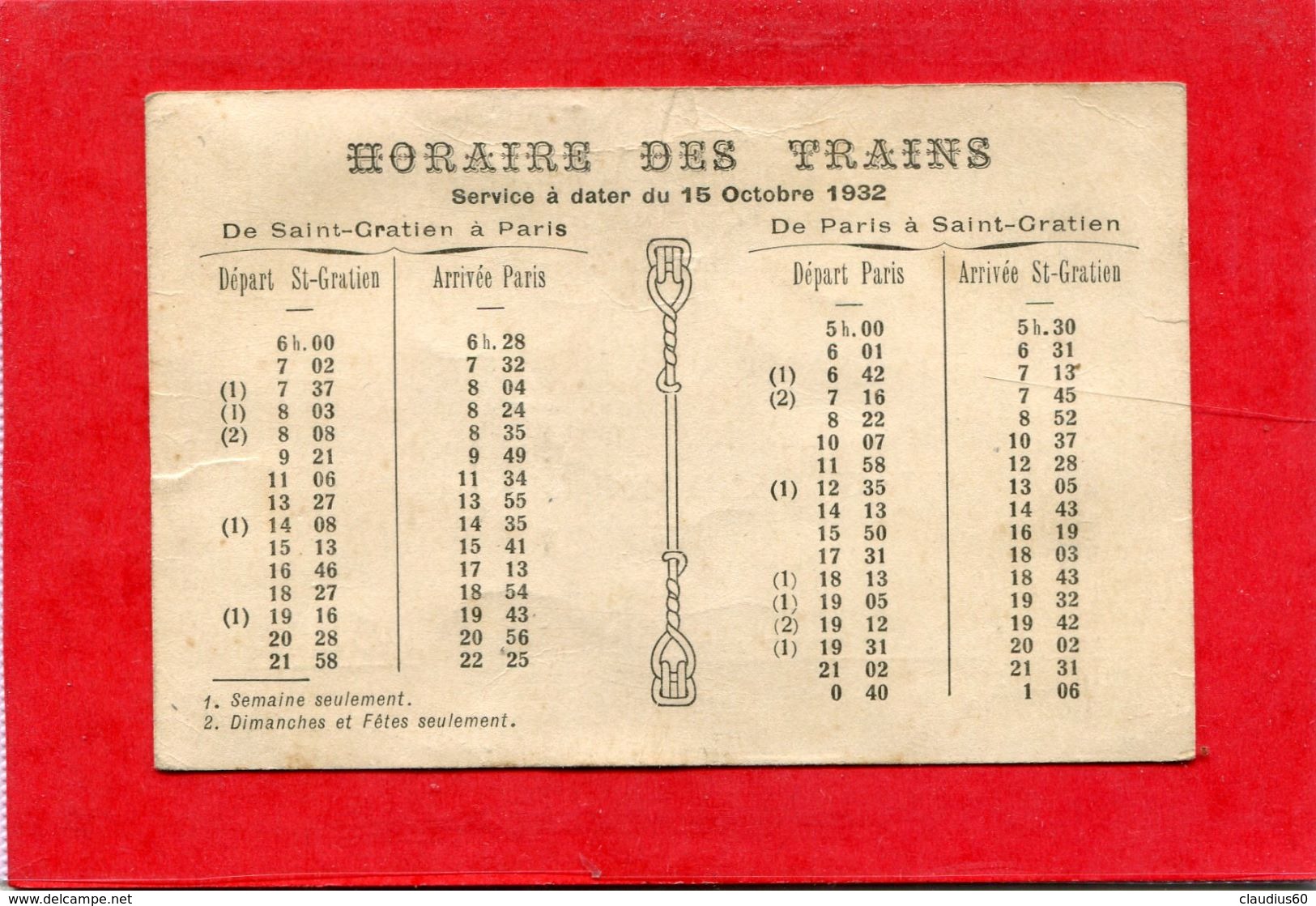 95  .St   GRATIEN  ,  Café  Tabac .Avec  Horaire Des Trains PARIS - ST  GRATIEN . - Cartes De Visite