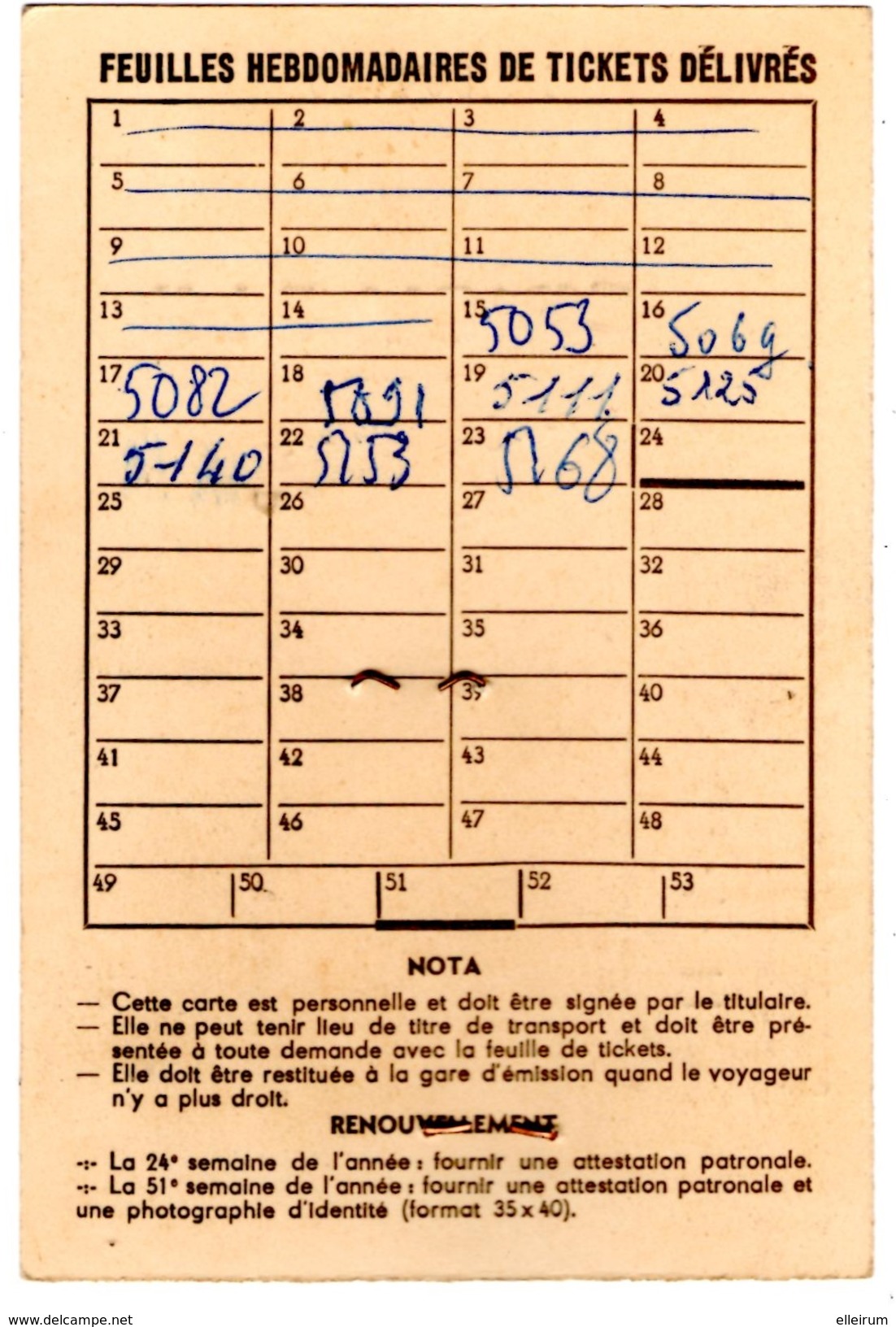 HERICY (77) CARTE De TRAVAIL. S.N.C.F. 2 ème CLASSE. DE HERICY P.L.M à PARIS-LYON. 1960. - Europe