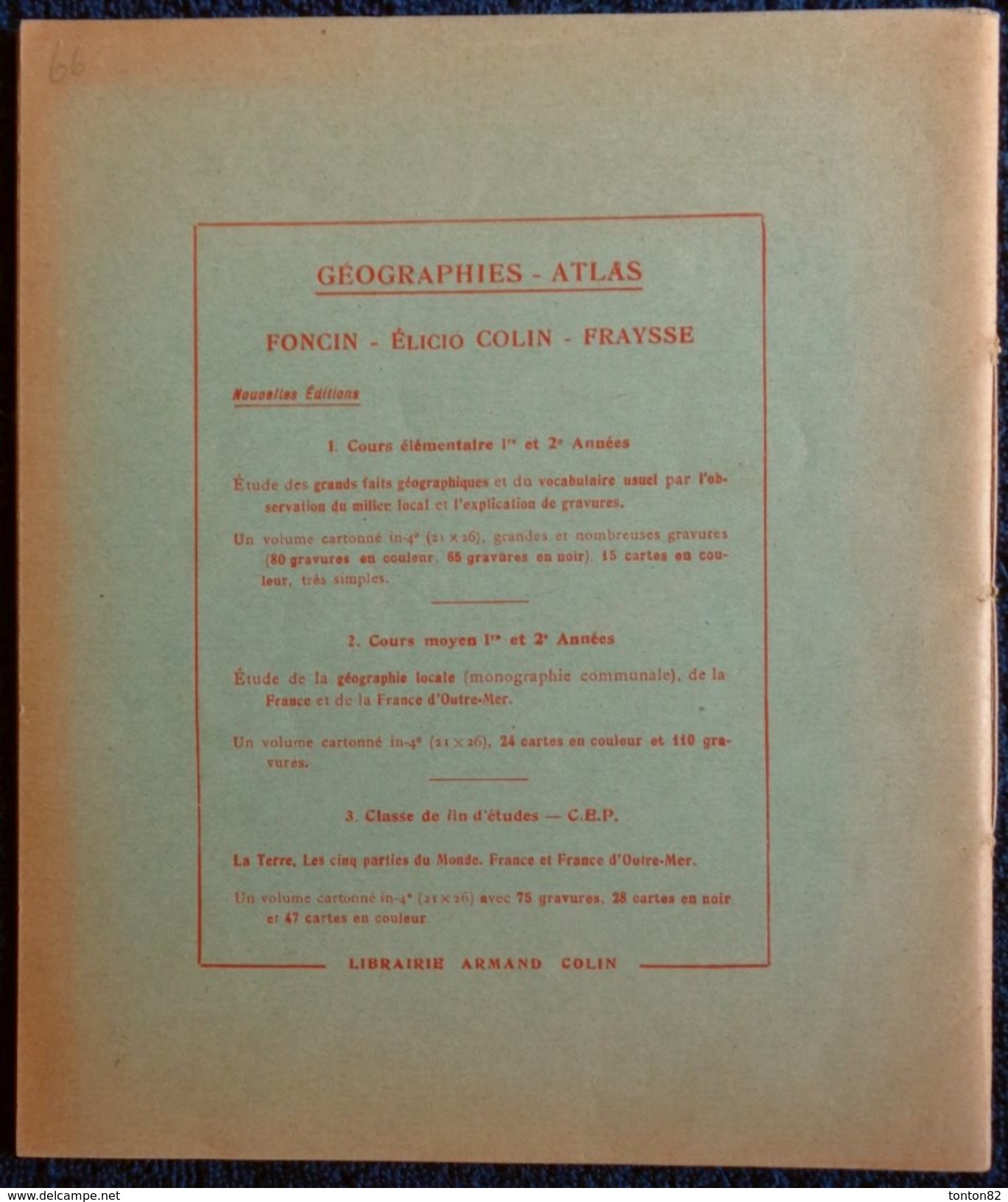 Antonin Fraysse - Cahier De Cartographie - Le MONDE ( Moins L' Europe ) - Librairie Armand Colin - ( 1950 ) . - Fiches Didactiques