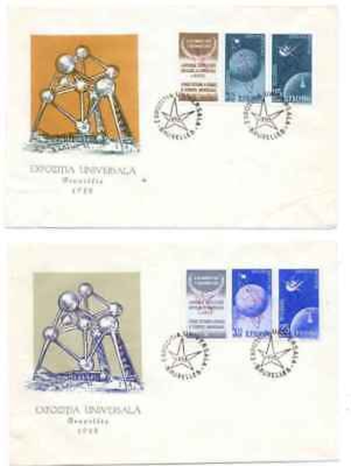 1958 ROMANIA. SPUTNIK TRIPTYCH SPACE OVERPRINTS. TWO RARE FIRST DAY COVERS. - Other & Unclassified