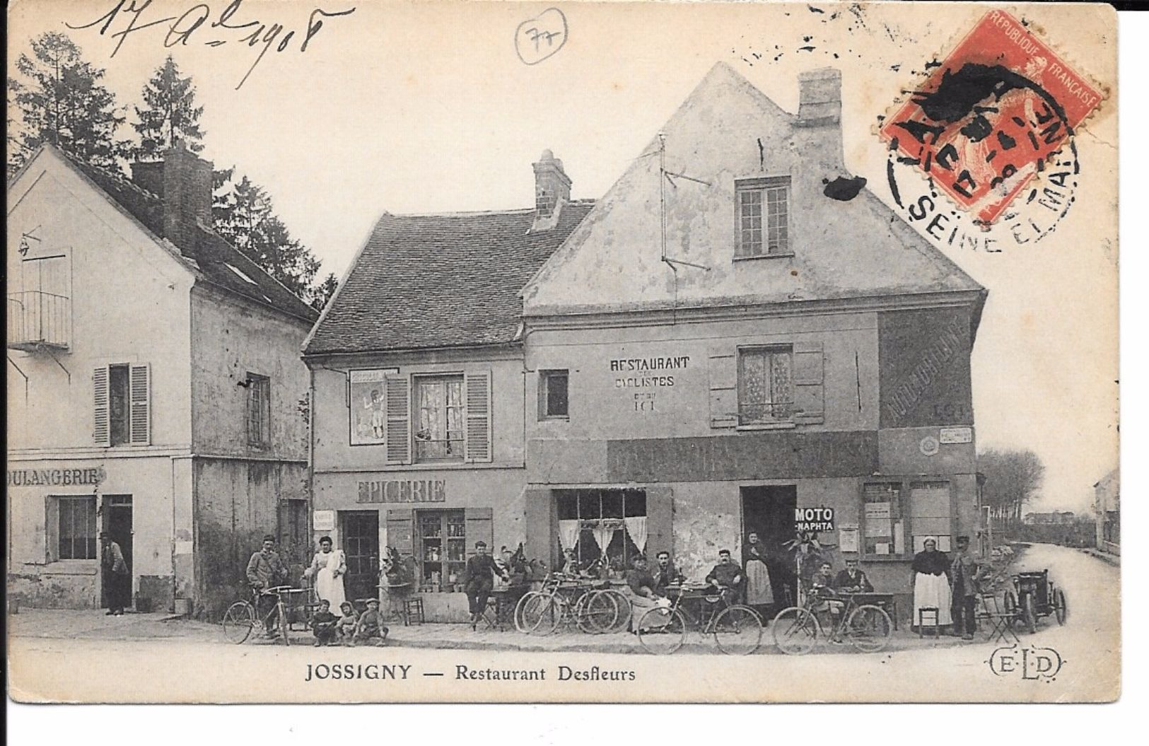 77 JOSSIGNY TRES BELLE CPA 1908 "RESTAURANT DESFLEURS" (CYCLISTES) - Other & Unclassified