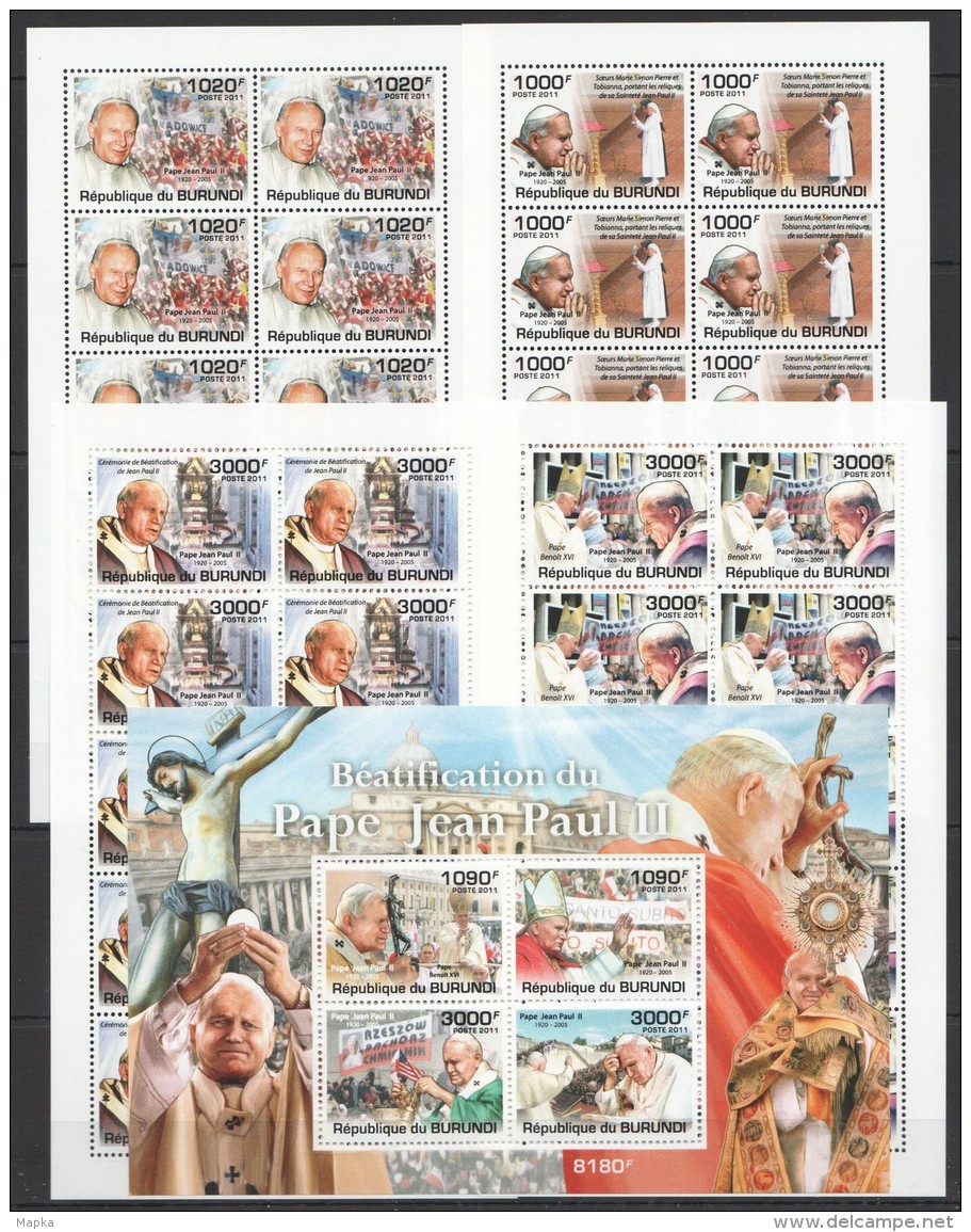 F300 2011 BURUNDI FAMOUS PEOPLE BEATIFICATION DU PAPE JEAN PAUL II 1KB+10SET MNH - Päpste