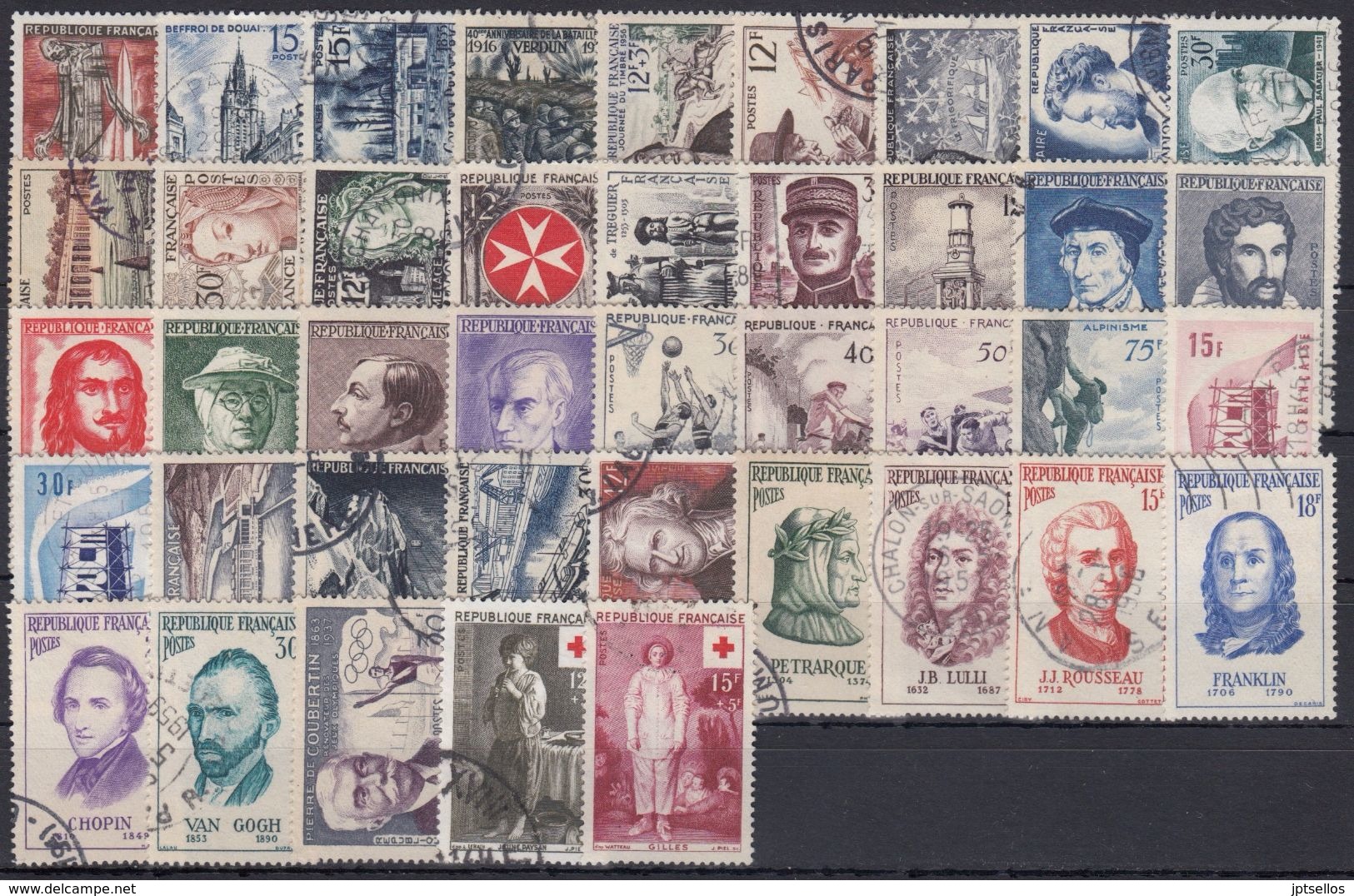 FRANCIA 1956 Nº 1050/1090 AÑO COMPLETO USADO - 1950-1959