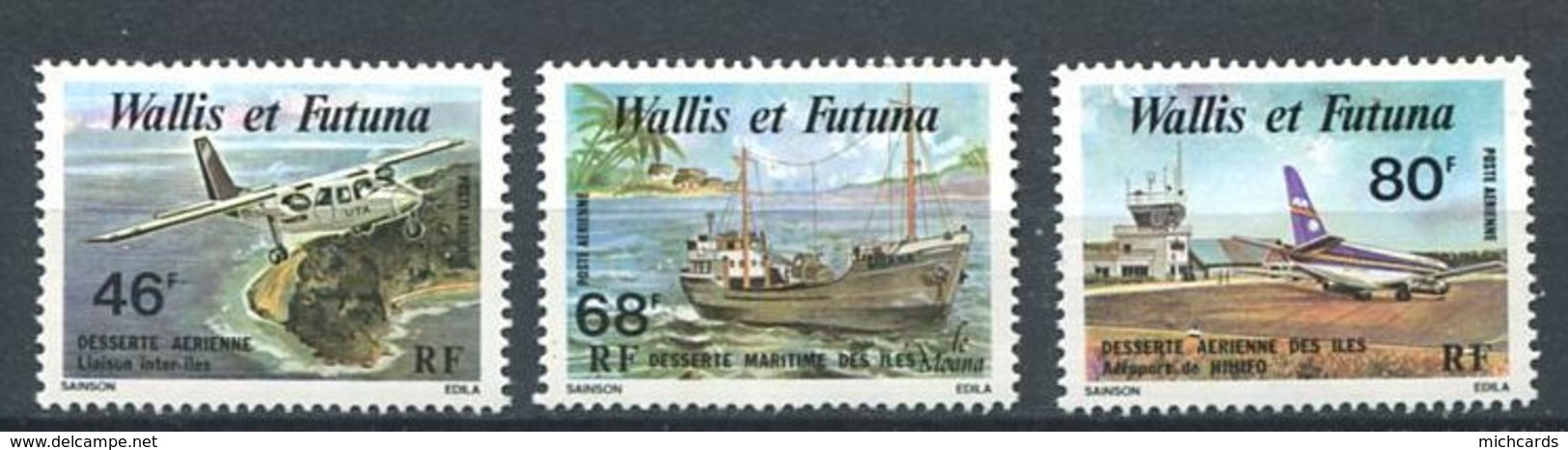 206 WALLIS ET FUTUNA 1979 - Yvert A 89/91 - Avion Bateau Aerodrome - Neuf ** (MNH) Sans Trace De Charniere - Nuevos