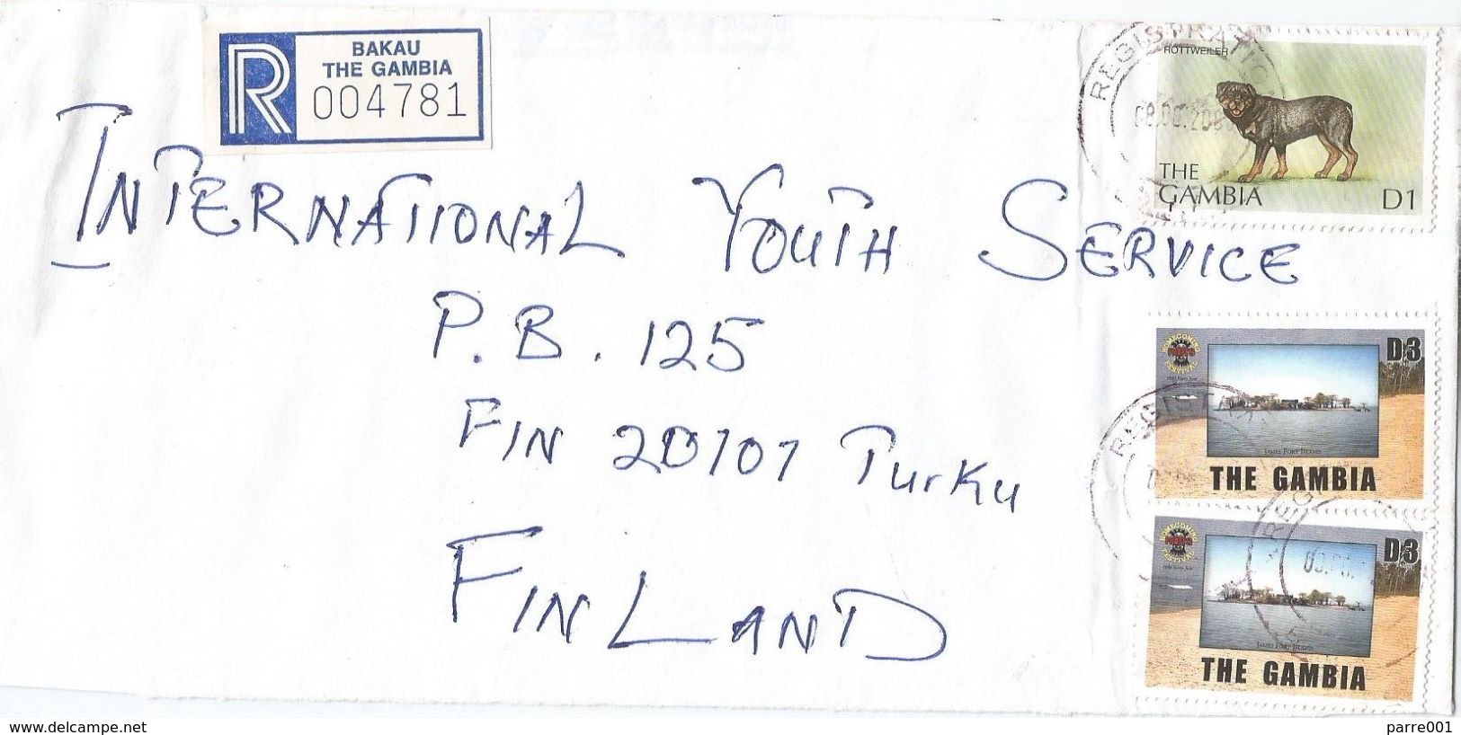 Gambia 2000 Bakau Rottweiler Dog James Fort Island Registered Cover - Gambia (1965-...)