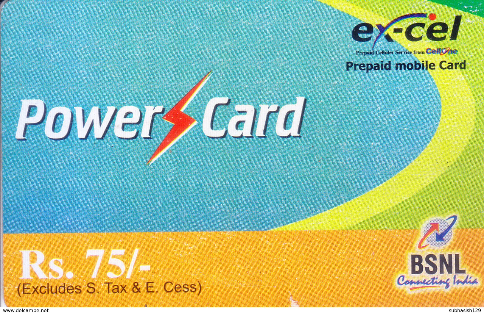 MOBILE / TELEPHONE CARD, INDIA - BSNL, EXCEL, RS. 75 PREPAID MOBIE CARD - Autres & Non Classés