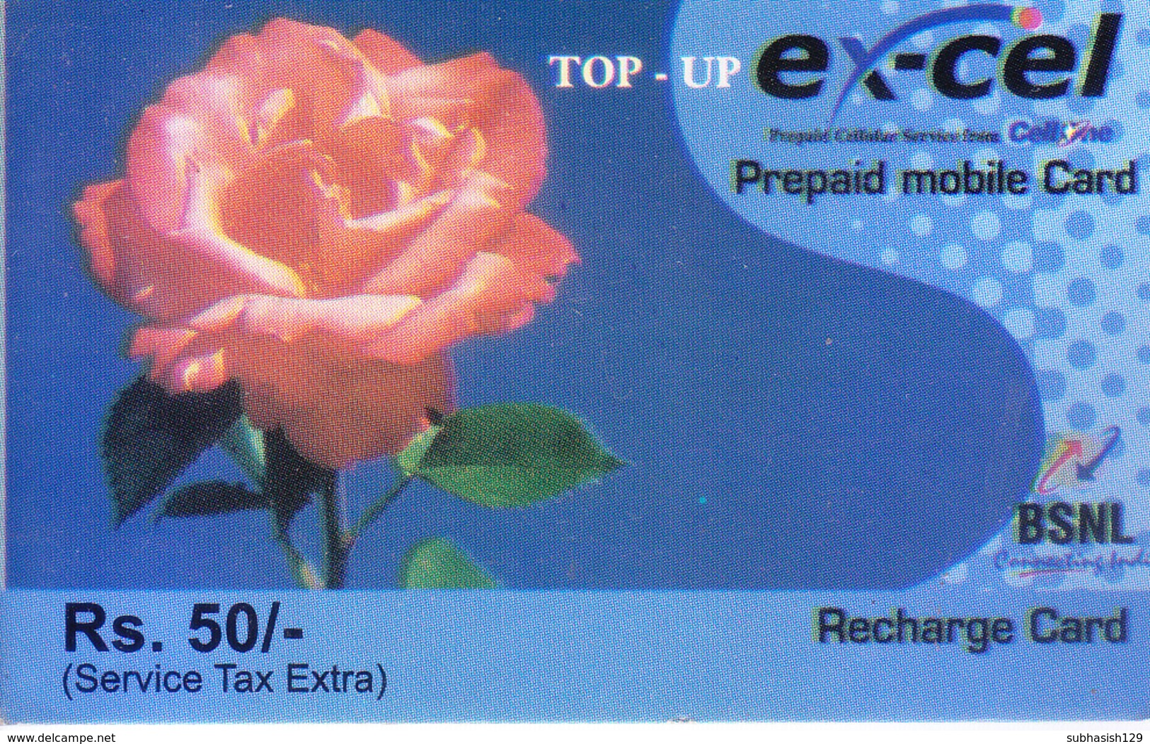 MOBILE / TELEPHONE CARD, INDIA - BSNL, EXCEL, RS. 50 PREPAID MOBILE RECHARGE CARD, RECTANGUALR CORNER, GLOSSY PAPER - Autres & Non Classés