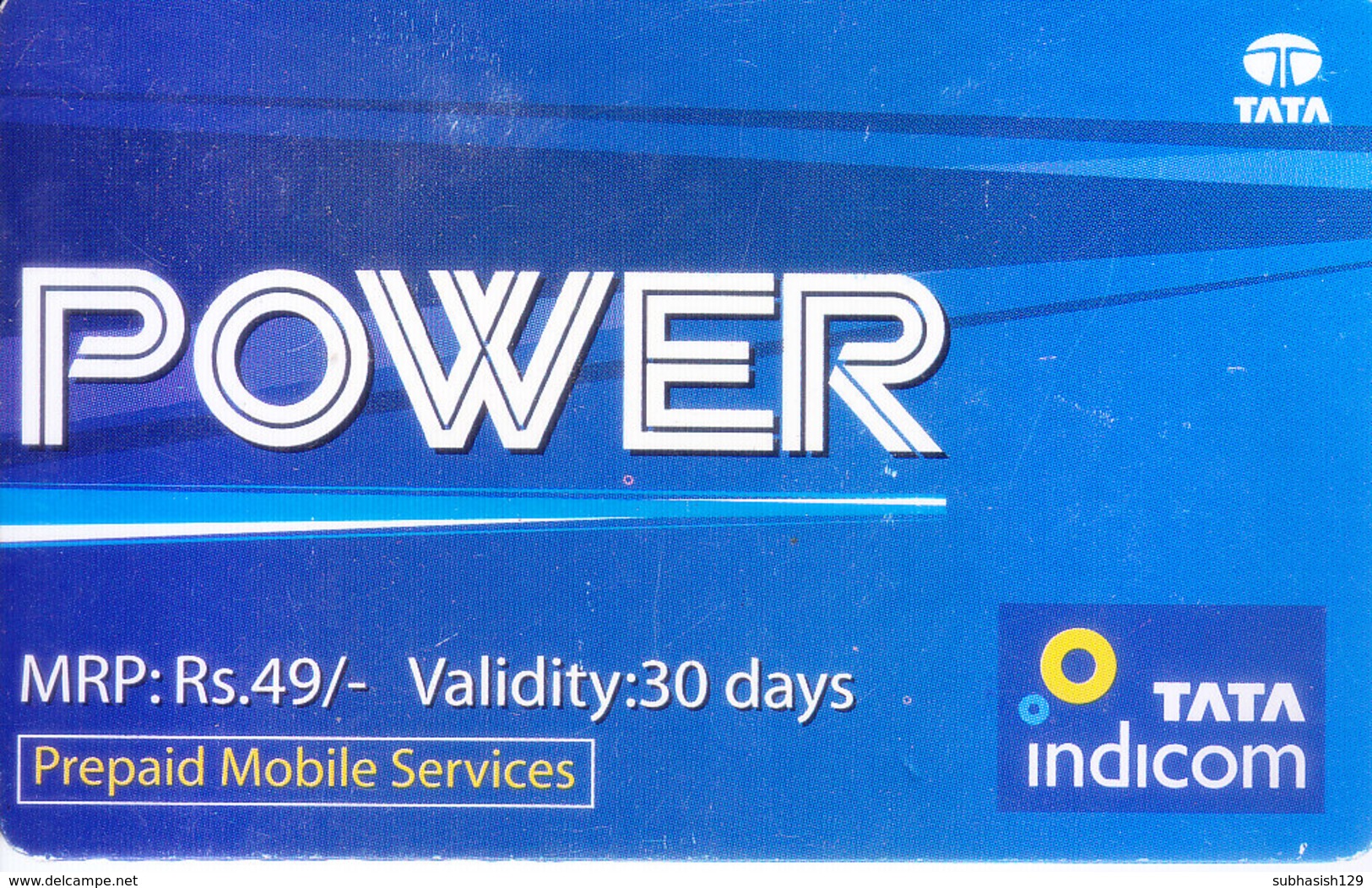 MOBILE / TELEPHONE CARD, INDIA - TATA INDICOM PREPAID MOBILE POWER RS. 49 - Autres & Non Classés