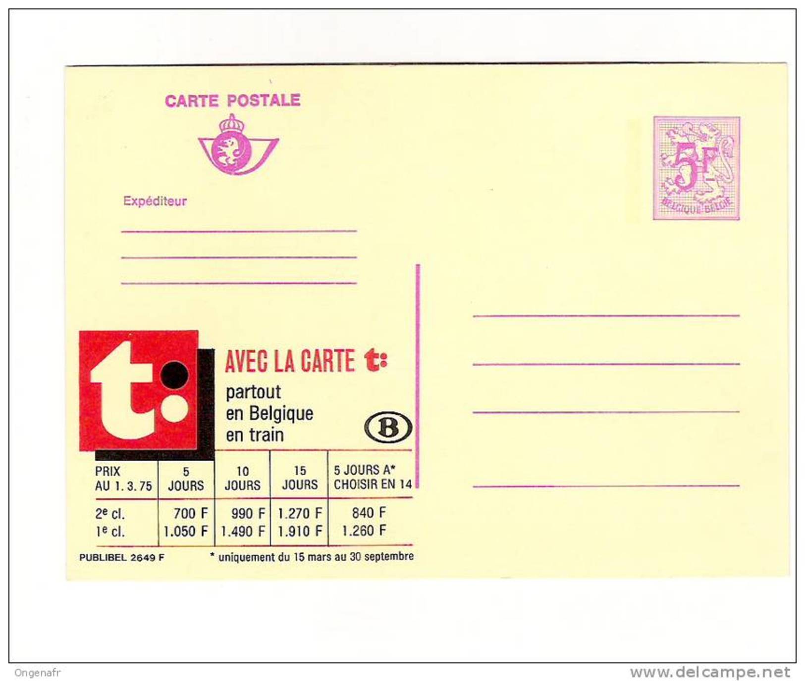 Publibel Neuve N° 2649 (Carte T: Partour En Belgique En Train ;   Chemins De Fer Belges) - Publibels