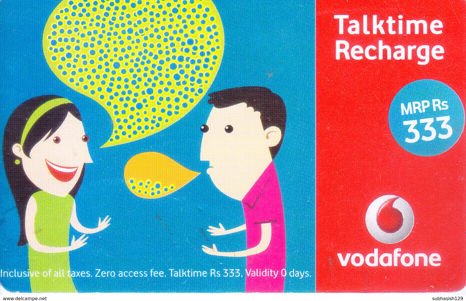 MOBILE / TELEPHONE CARD, INDIA - VODAFONE RS. 333 TALKTIME RECHARGE CARD - Autres & Non Classés