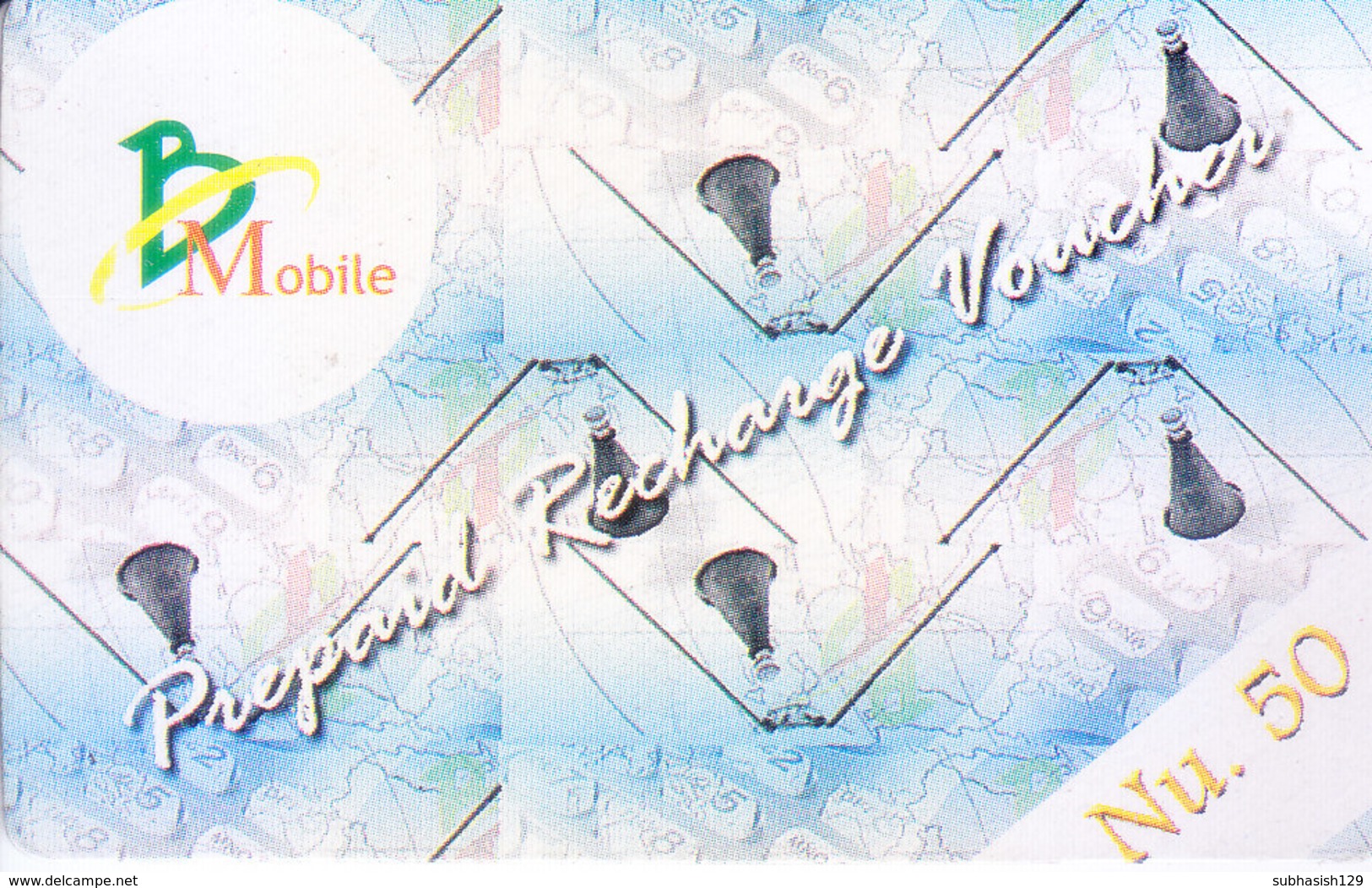 MOBILE / TELEPHONE CARD, BHUTAN - B MOBILE RS. 50 PREPAID RECHARGE VOUCHER - Autres & Non Classés