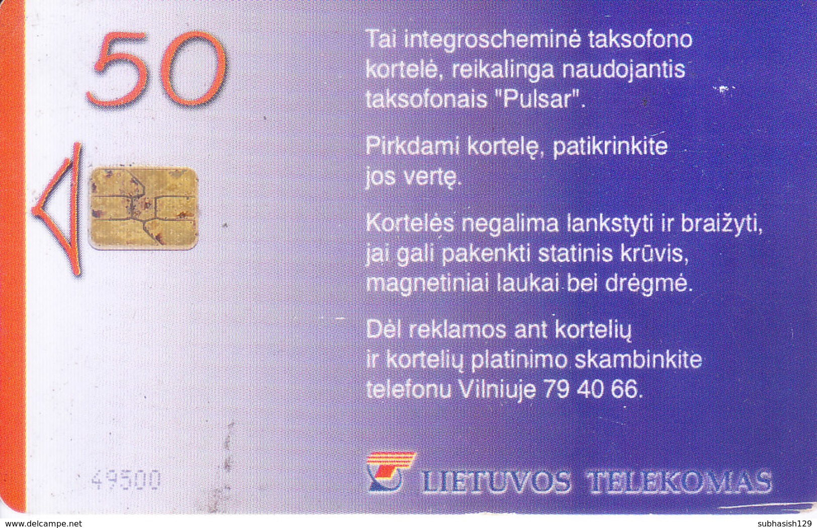 MOBILE / TELEPHONE CARD, LITHUANIA - LIETUVOS TELEEKOMAS, SKAITMENINIU, CHIP BASE MOBILE CARD / SMART CARD - Autres & Non Classés