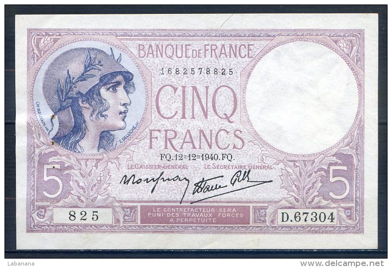 509-Billet De 5 Francs 1940 FQ D67304 - 5 F 1917-1940 ''Violet''