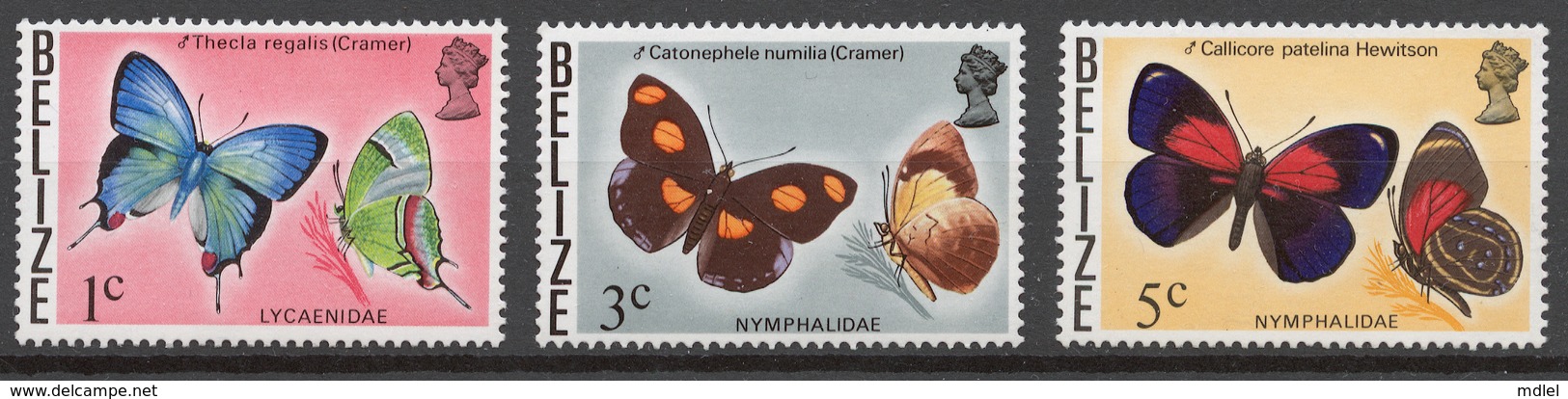 Belize 1974 Mi# 331+ 333+ 335** DEFINITIVES, BUTTERFLIES - Belize (1973-...)