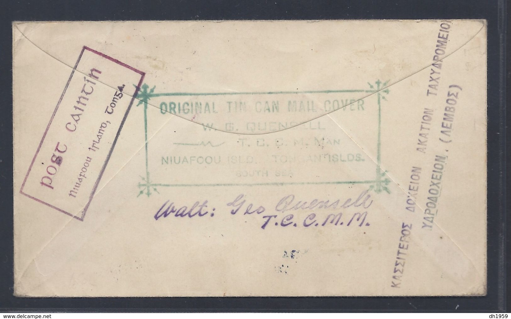 1937 TOGA TONGA ISLANDS SÜDSEE COVER DISPATCHED BY TIN CAN MAIL OFFICE ISLAND NIUAFOOU BLECHDOSEN POST  COURRIER - Tonga (...-1970)