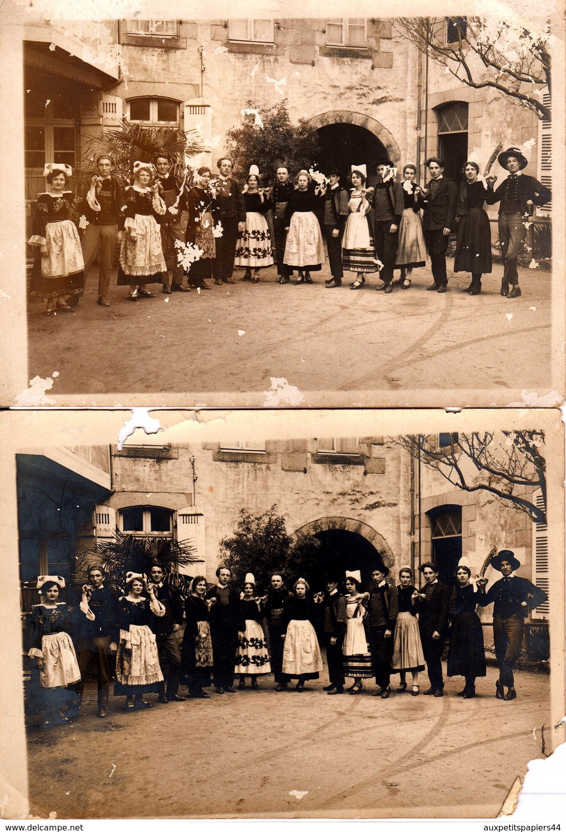 2 Grandes Photos Originales Culture Bretonne Quasi Simultanées, Costumes Traditionnels, Coiffes Robes & Habits De Fête. - Anonymous Persons