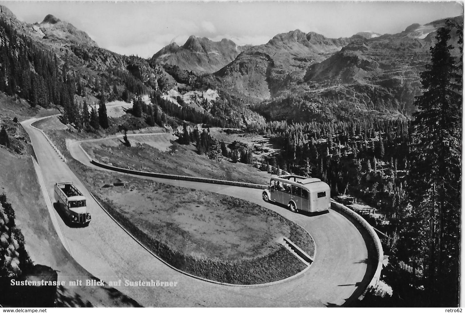 SUSTENSTRASSE &rarr; Zwei Offene Saurer Postauto In Den Kehren Mit Den Sustenhörner Anno 1947 - Otros & Sin Clasificación