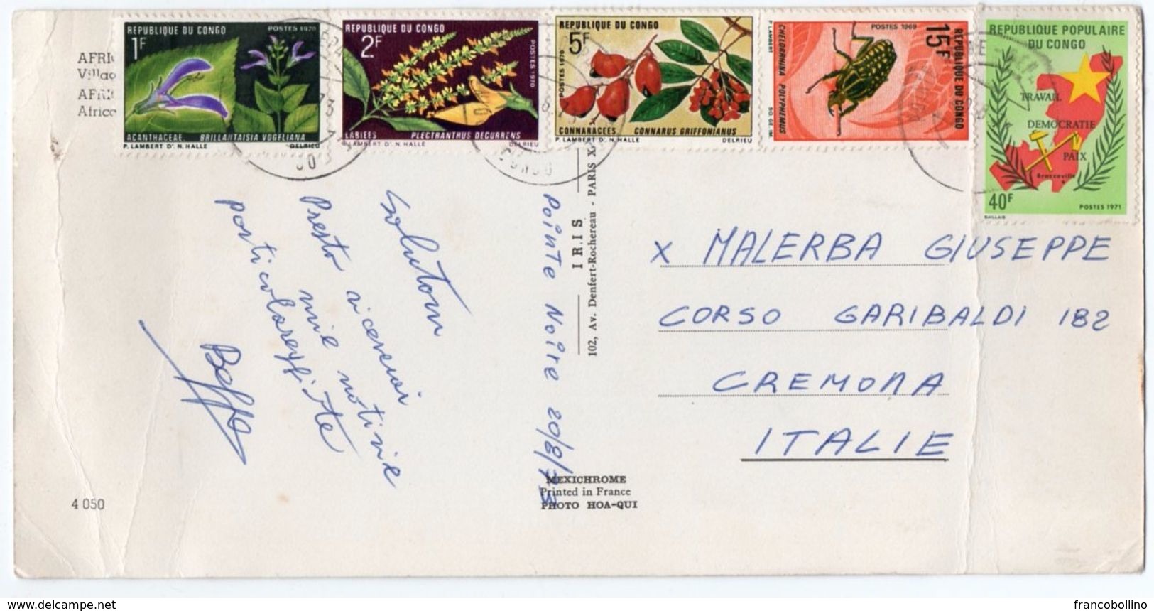 AFRIQUE EN COULEURS - VILLAGE / WITH CONGO THEMATIC STAMPS-FLOWERS / INSECTS - Congo Francese