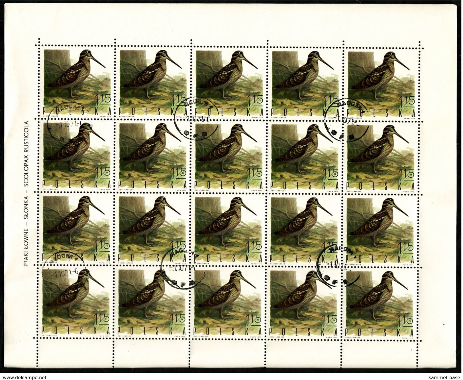 Bogen 20 X Jagdbare Vögel / Waldschnepfe 1970  -  1.15 Zt. -  Mi. Nr. 1990 ° Gestempelt - Hojas Completas
