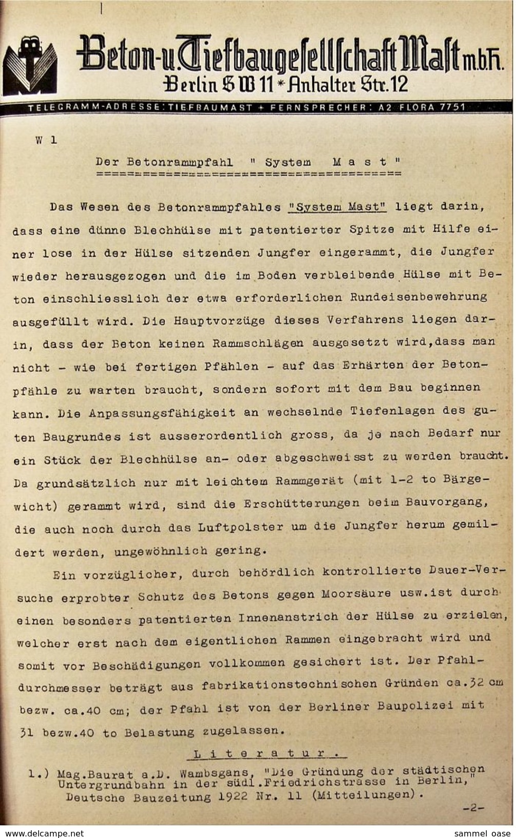 1920er / 1930er Jahre : Betonpfahl / Bettonrammpfahl / Bohrpfähle  -  Technische Pläne + Beschreibungen / Bilder - Architecture