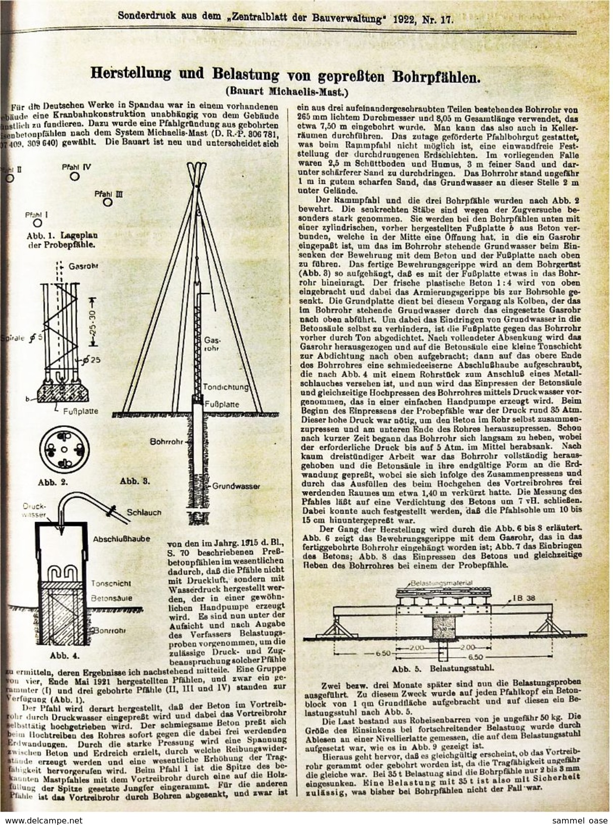 1920er / 1930er Jahre : Betonpfahl / Bettonrammpfahl / Bohrpfähle  -  Technische Pläne + Beschreibungen / Bilder - Architecture