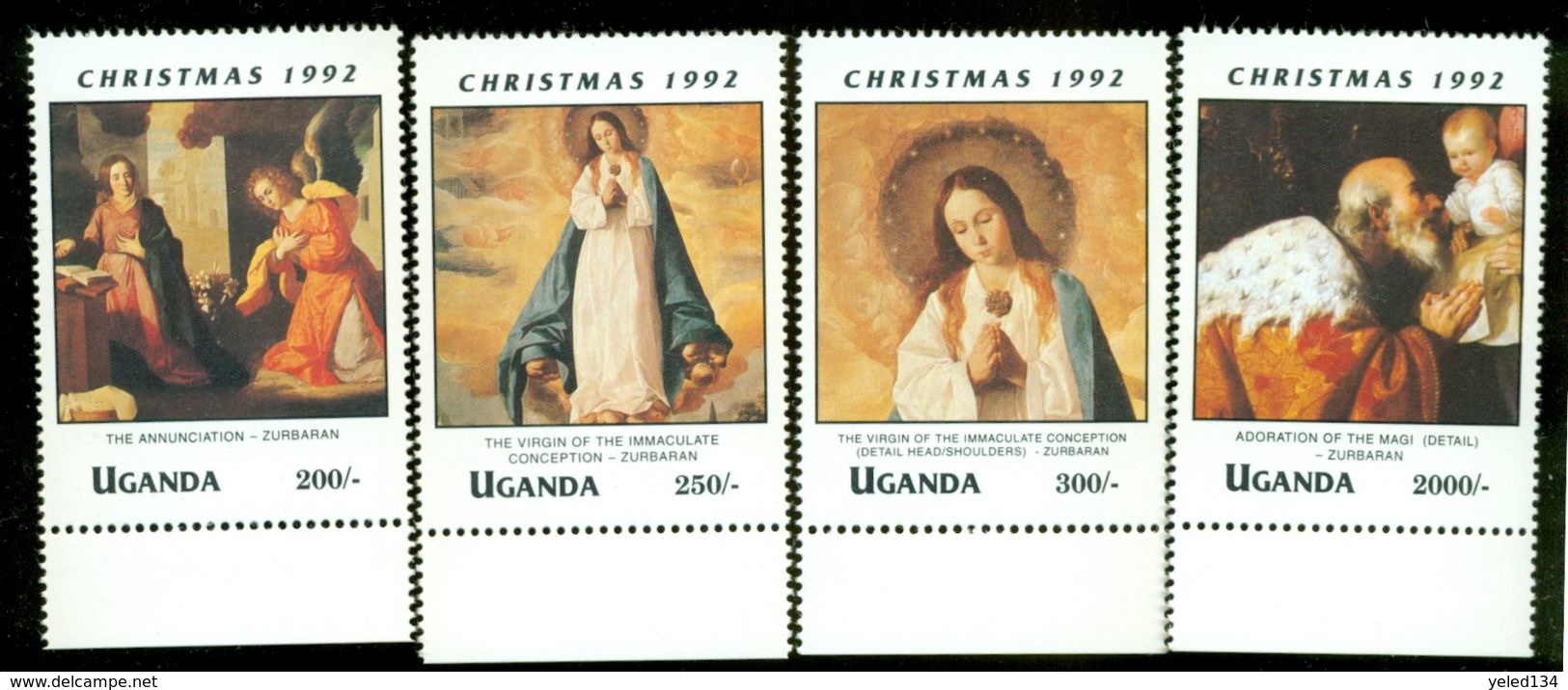 UGANDA SCOTT MINT N H # 1089-91;95  ( CHRISTMAS  1992 - Uganda (1962-...)