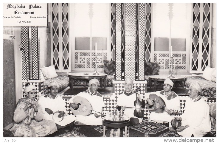 Tangers Tangiers Morocco, Marhaba Palace Restaurant Advertisement, Musicians, C1950s Vintage Real Photo Postcard - Tanger