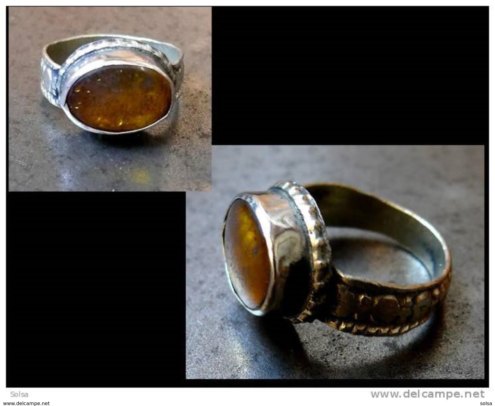 - Ancienne Bague Ouzbekh Ambre / Old Amber Ring From Uzbekistan - Ethniques