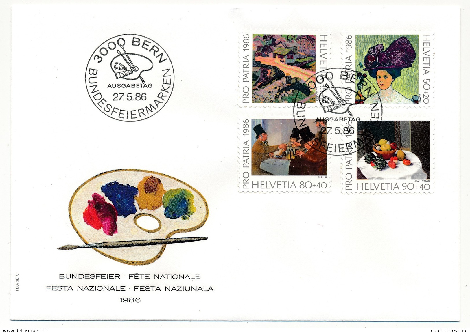 SUISSE - 5 Enveloppes FDC - Fête Nationale - Pro Patria 1986 ( Tableaux ) - Bern - 27/5/1986 - FDC