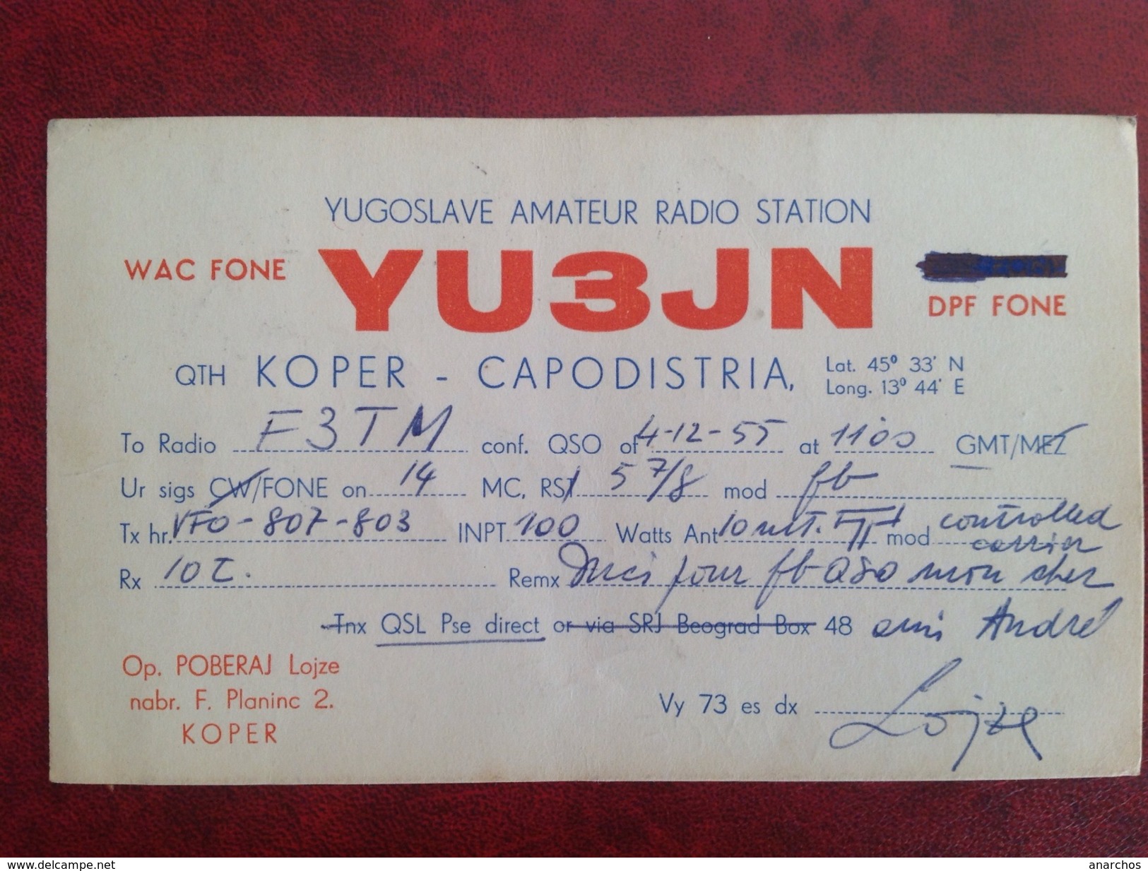 Koper Capodistria Yugoslave Amateur Radio Station - Lettres & Documents