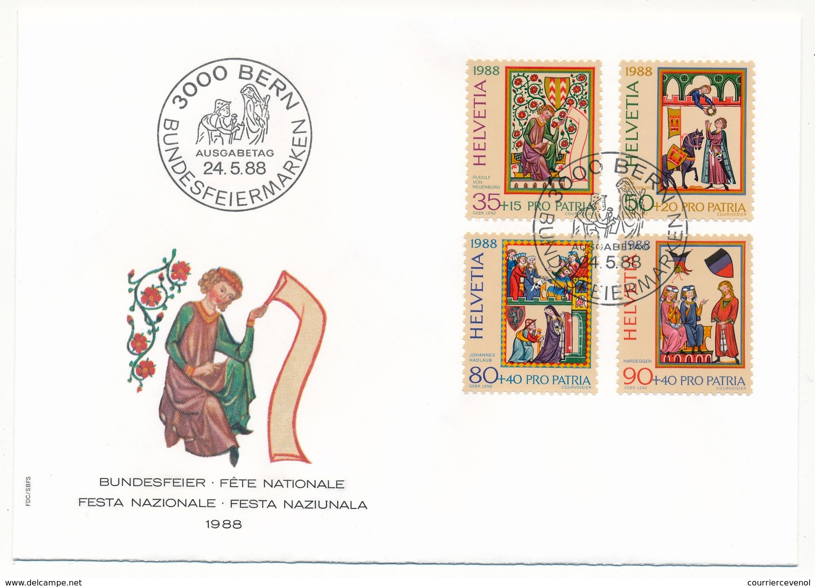 SUISSE - 5 Enveloppes FDC - Fête Nationale 1988 (Pro Patria) - BERN 24/5/1988 - Dienstmarken