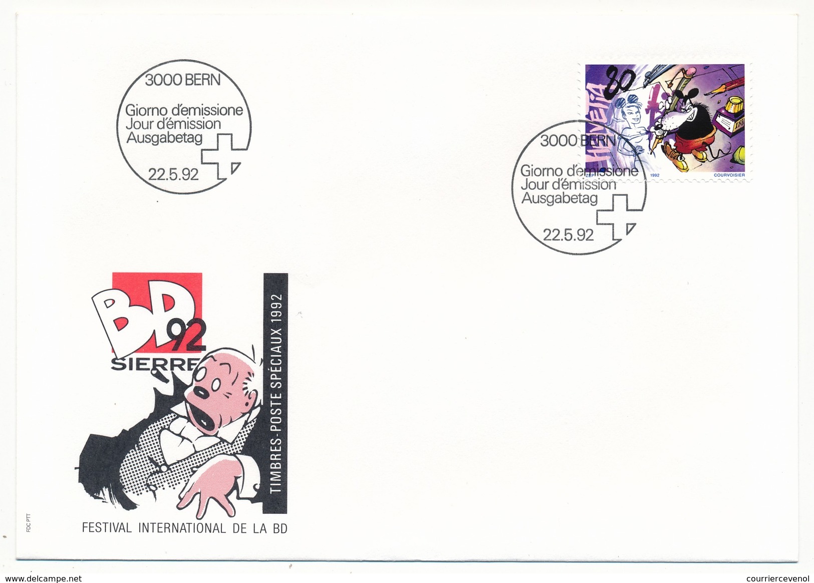 SUISSE - 4 Enveloppes FDC - Festival International De La Bande Dessinée - BERN - 22/05/1992 - FDC