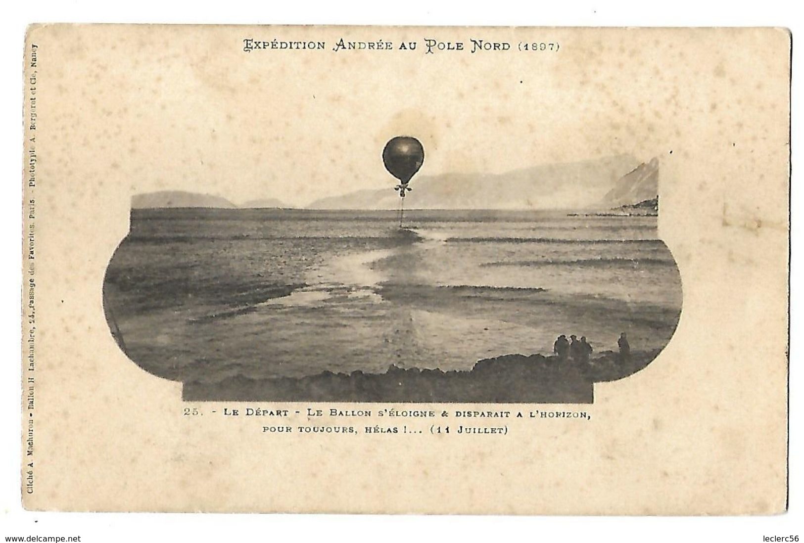 CPA ANIMEE EXPEDITION POLE NORD ANDREE 1897  Le Ballon S'éloigne Et Disparait à L'horizon... Pour Toujours, Hélas !... - Balloons