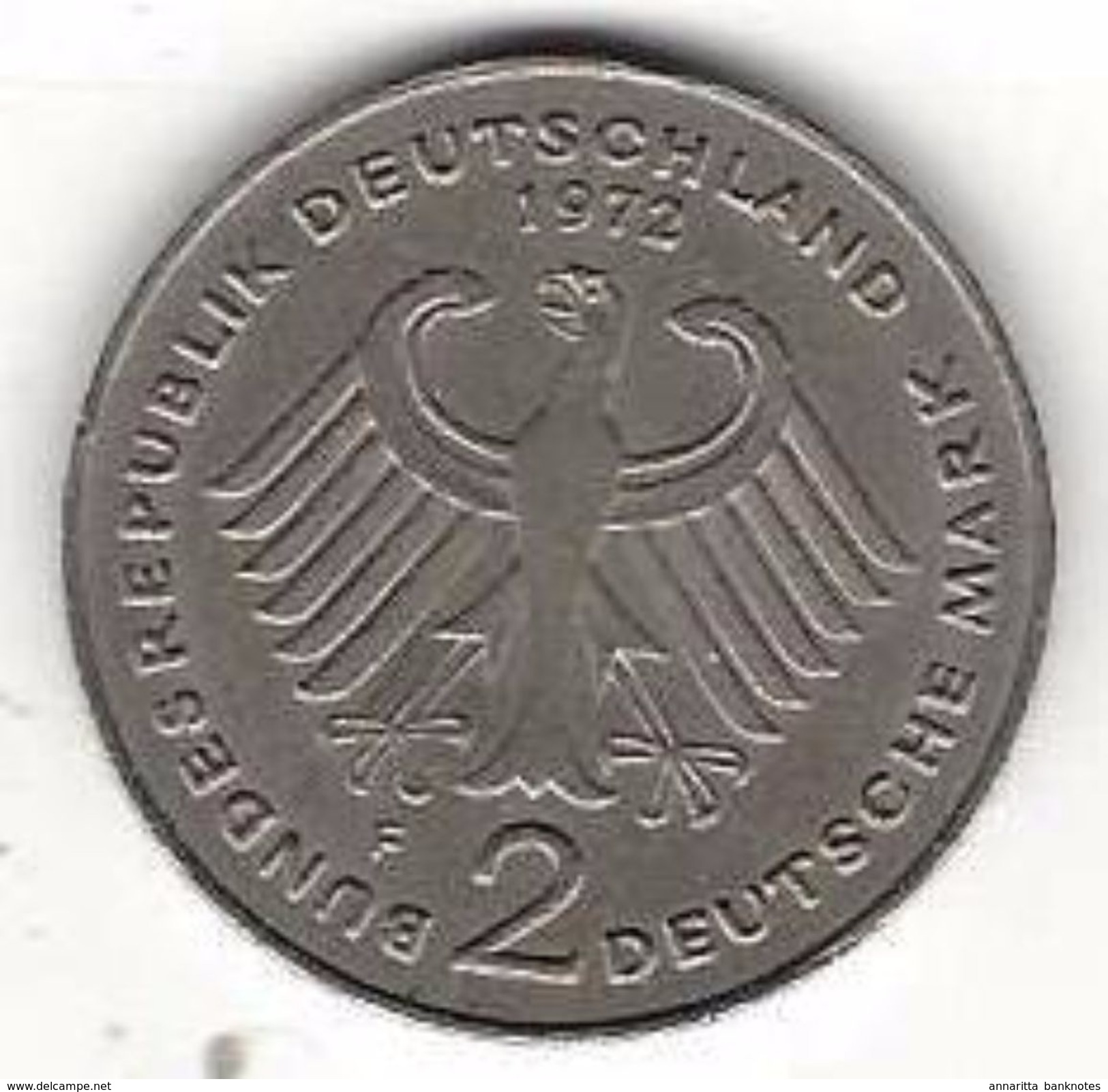 GERMANY 2 MARK 1972 KM# 124 XF  [DE-0124-1972] - 2 Mark