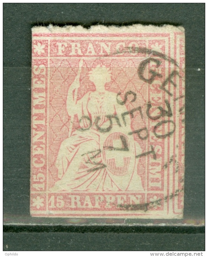Suisse   Yvert 28   Ob  Second Choix   Ob Geneve 30 Sept 1857 - Oblitérés