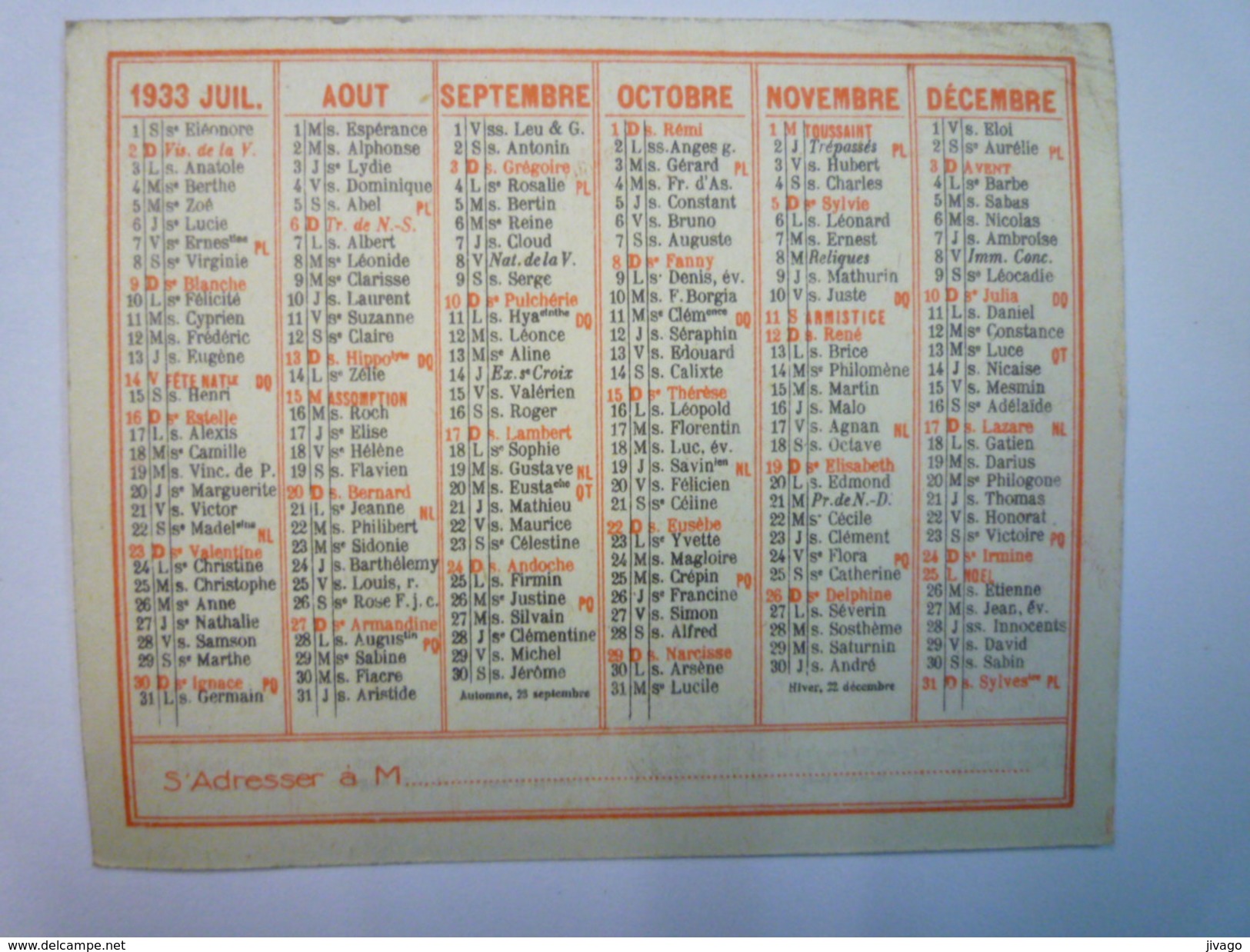 PETIT CALENDRIER  PUB  "LE PATRIMOINE"   1933    - Kleinformat : 1921-40