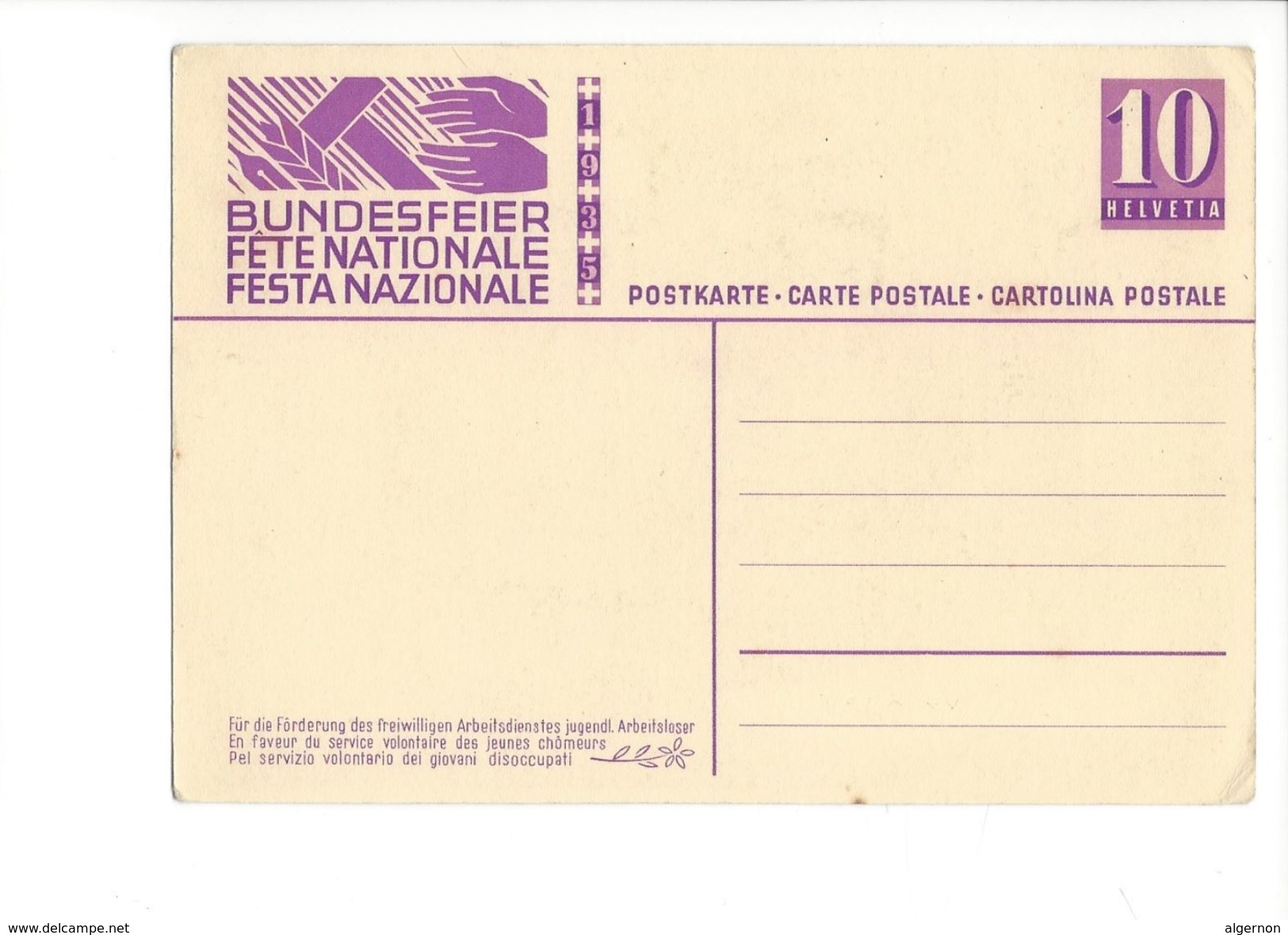 17290 - 1935 N° 62 Fête Nationale E. Hermés Bundesfeier Cartolina De La Festa Nazionale - Entiers Postaux