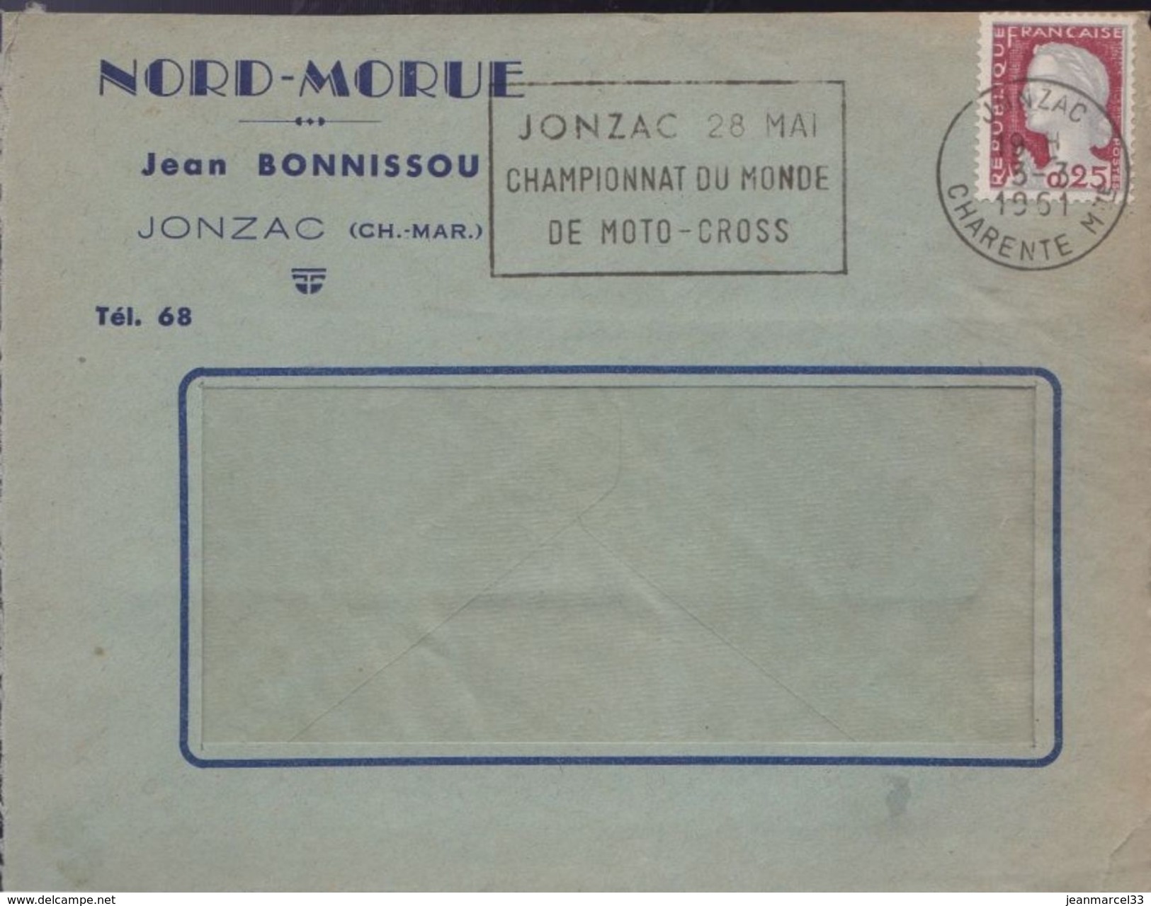 Lettre Moto Jonzac 3-3 1961 Flamme =o " Jonzac 28 Mai Championnat Du Monde De  Moto-Cross  " - Motorräder