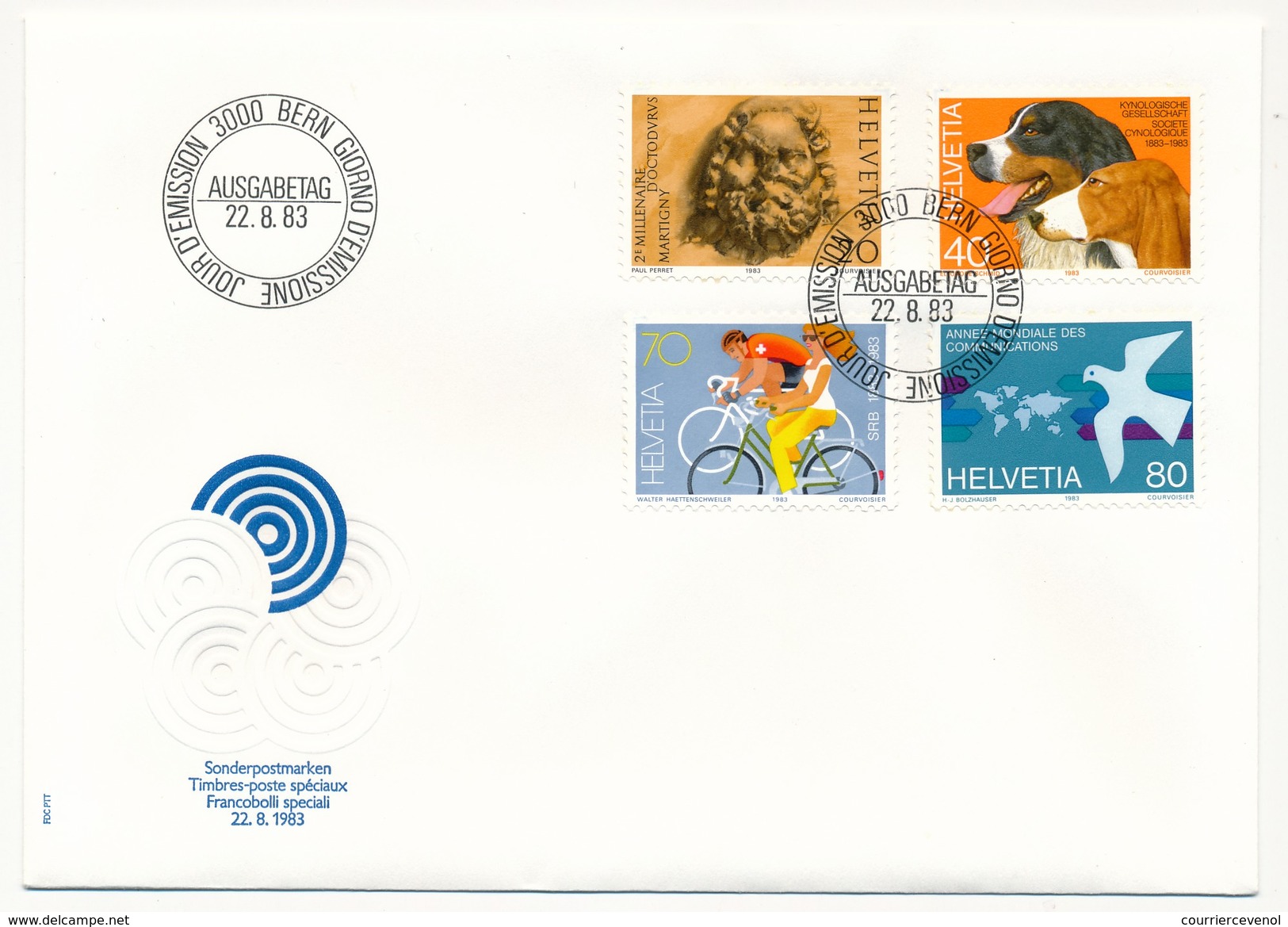SUISSE - 5 Enveloppes FDC - Timbres-poste Spéciaux 1983 (Martigny, Chiens, Cyclisme, Communications) - Bern - 22/08/1983 - FDC