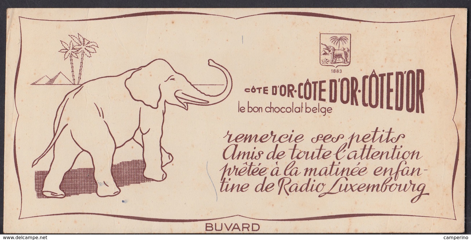 Rare Ancien Buvard Chocolat Côte D'Or - Radio Luxembourg RTL  - Elephant - Chocolade En Cacao