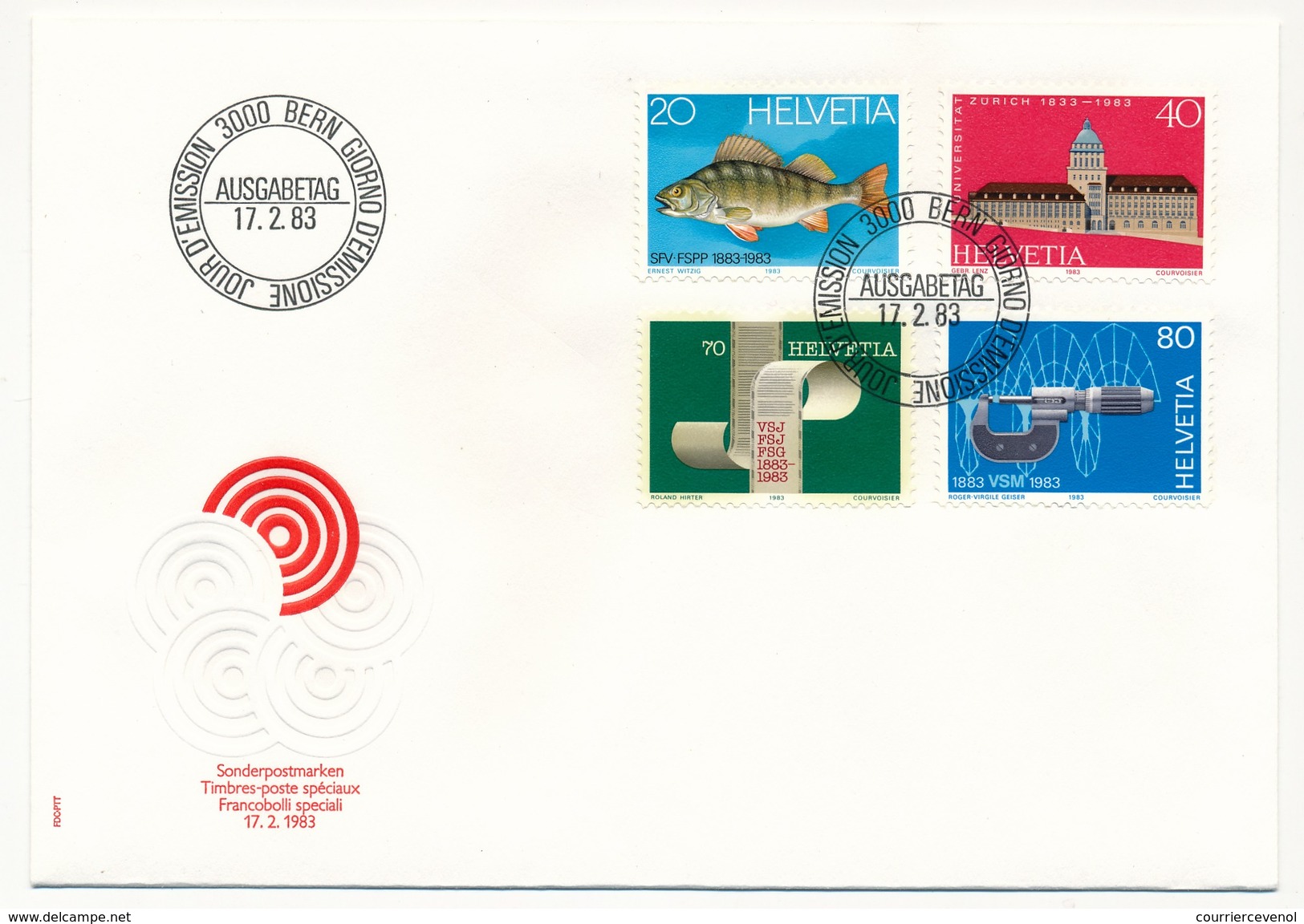 SUISSE - 5 Env.FDC - Timbres-poste Spéciaux 1983 (Pécheurs, Université Zurich, Machines, Journalist) - Bern - 17/02/1983 - FDC