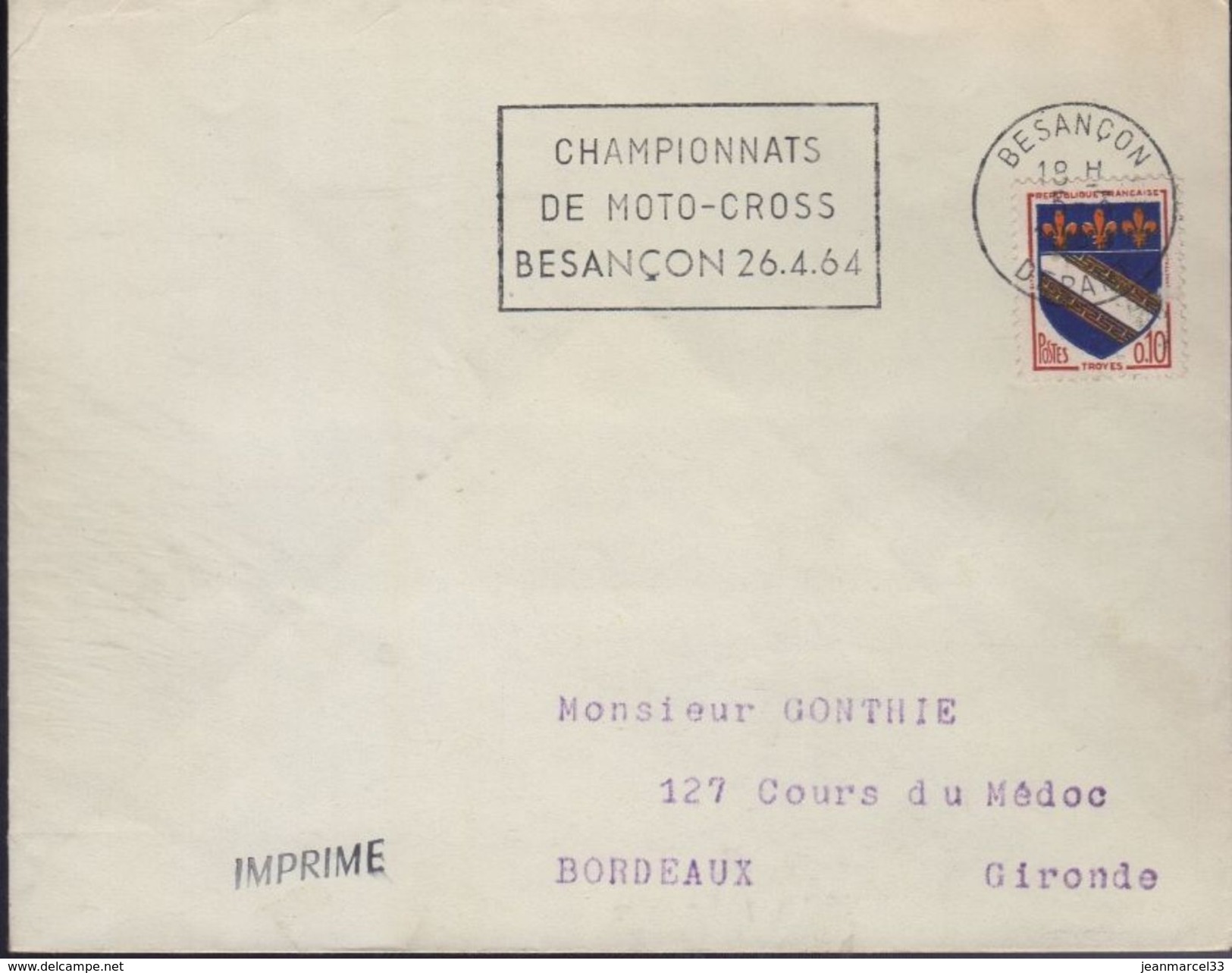 Lettre Moto Besançon/Depart 5-3 1964 Flamme =o " Championnats De Moto-Cross  Besançon 26-4-64  " - Motorräder