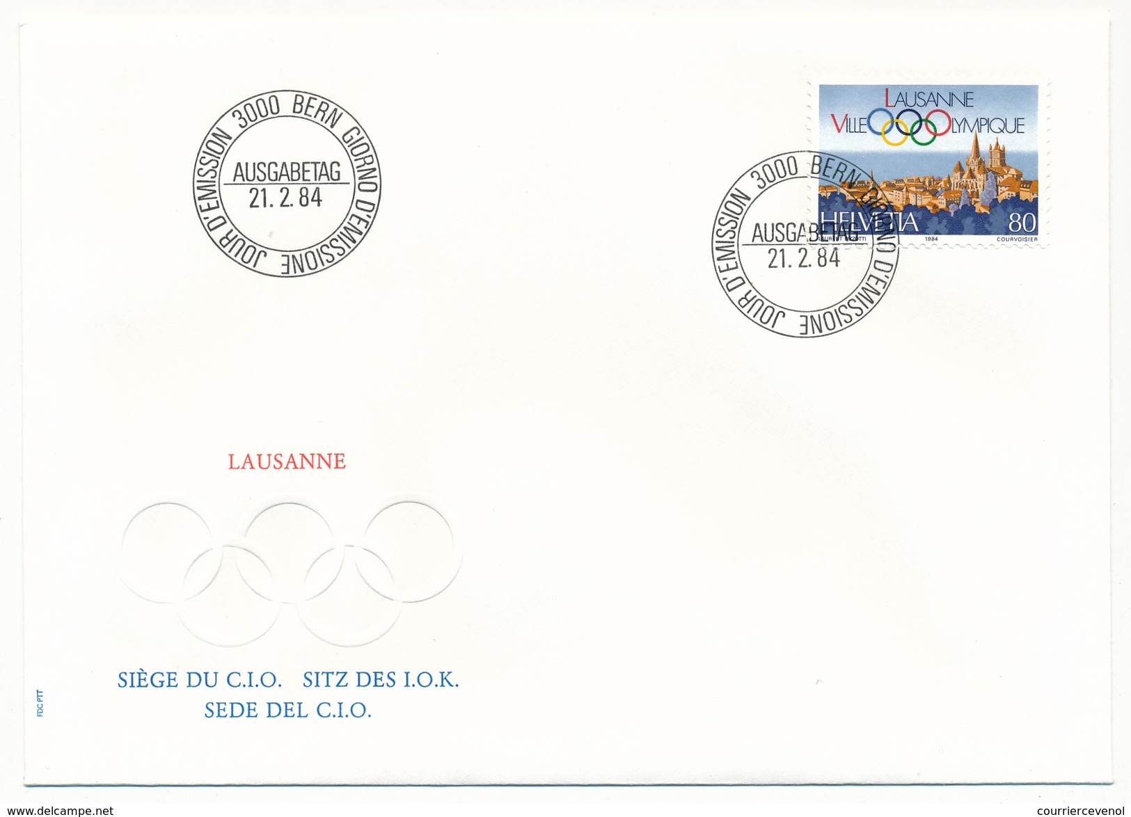 SUISSE - 4 Env FDC - Timbres Spéciaux 1984 ( Expo Philatélie / Saint Imier / Lausanne Olympique ) - Bern - 21/02/1984 - FDC