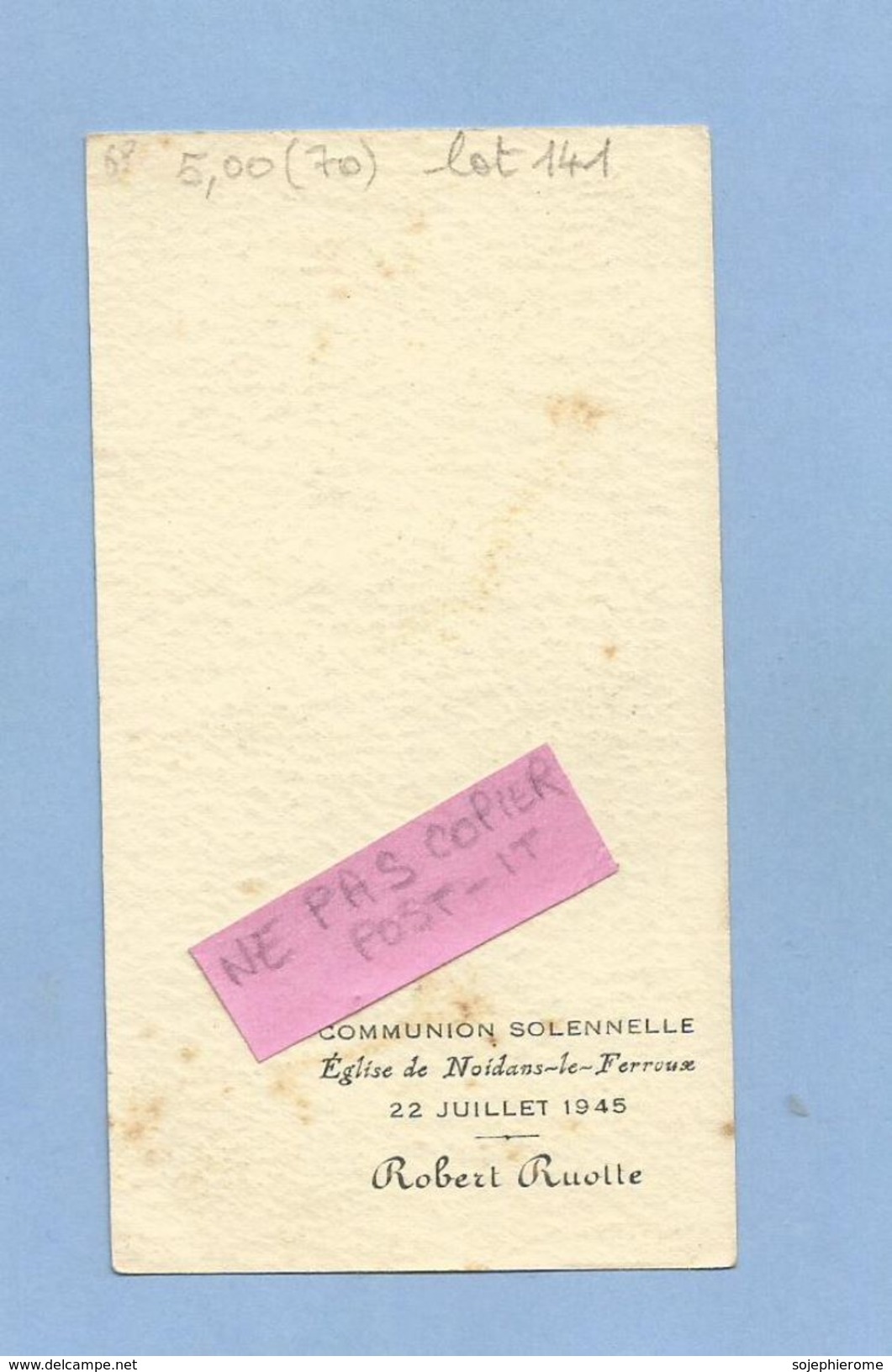 Noidans-le-Ferroux (70) Robert Ruolle 22/07/1945 Communion Solennelle 2 Scans - Communion