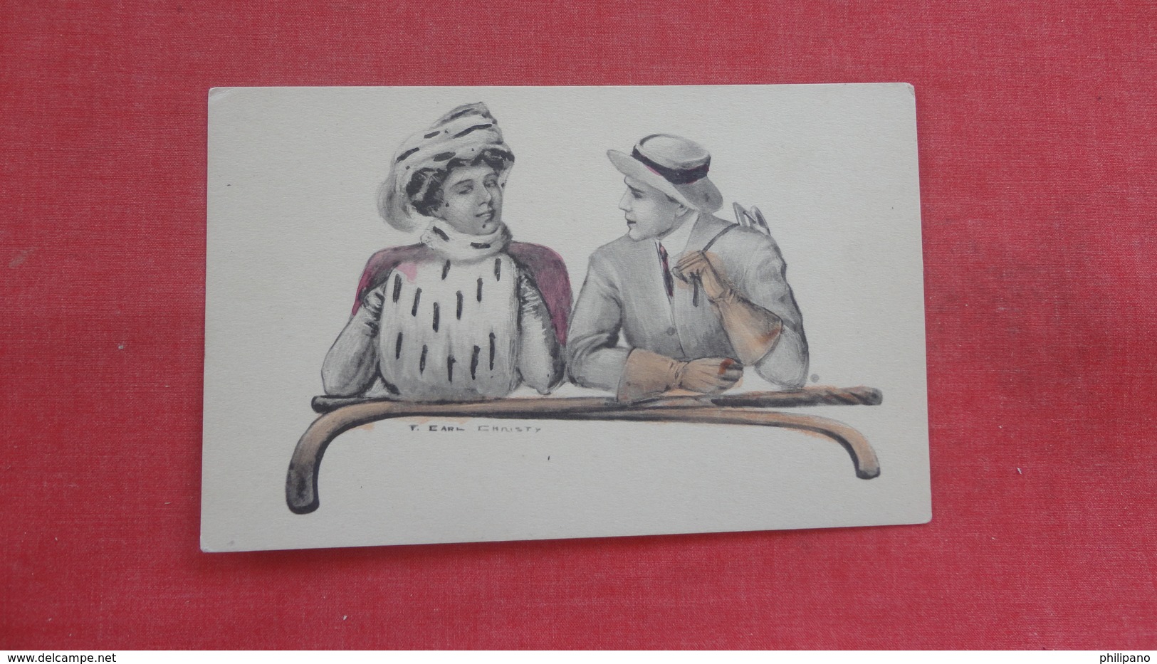 Female & Male With Hockey Sticks  Signed Christy -- Ref 2661 - Autres & Non Classés