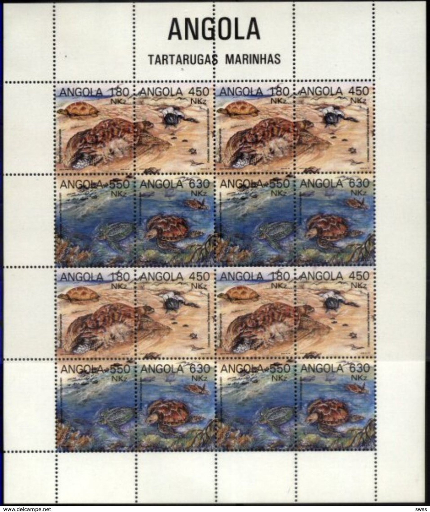 ANGOLA, 1993, FAUNA, MARINE TURTLES, R#328-31, MS, MNH - Angola